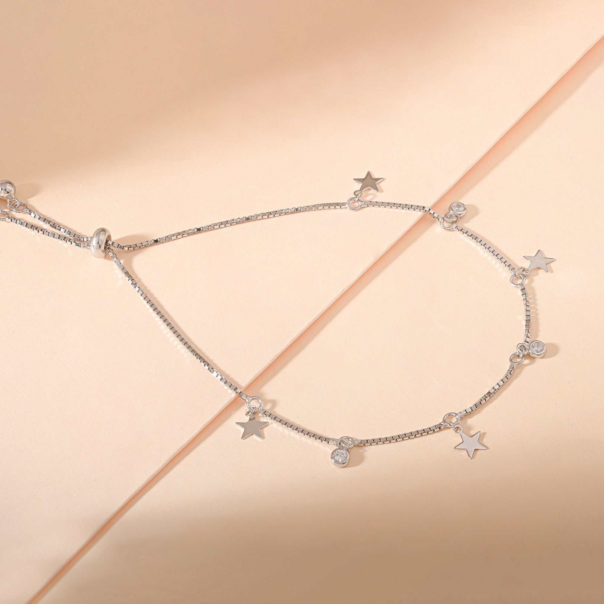 STAR CHARM BRACELET-SILVER925-スターブレスレット Dainty Star Charm Silver Bracelet - Touch925 Silver Jewellery