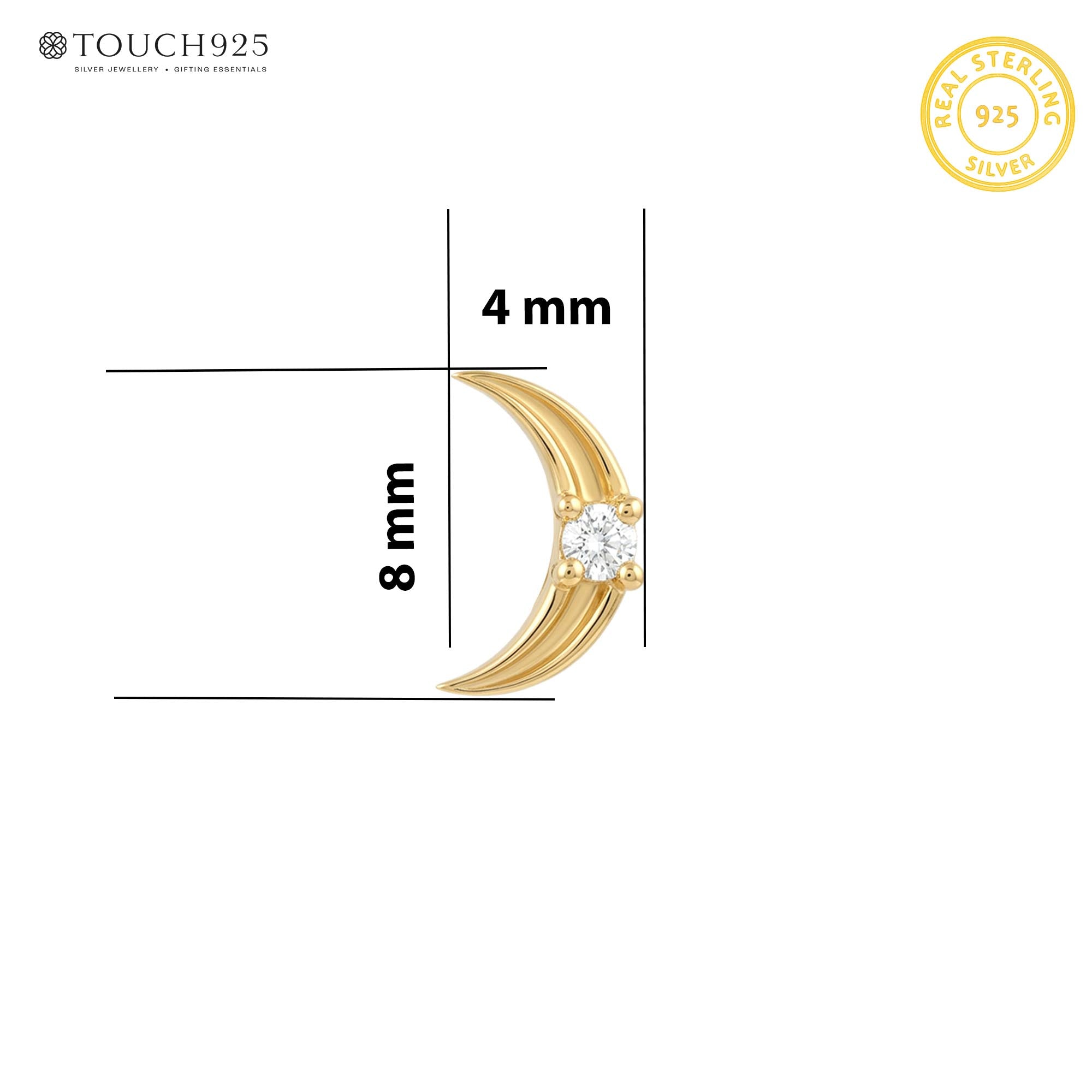 Crescent Moon Silver Nose Pin