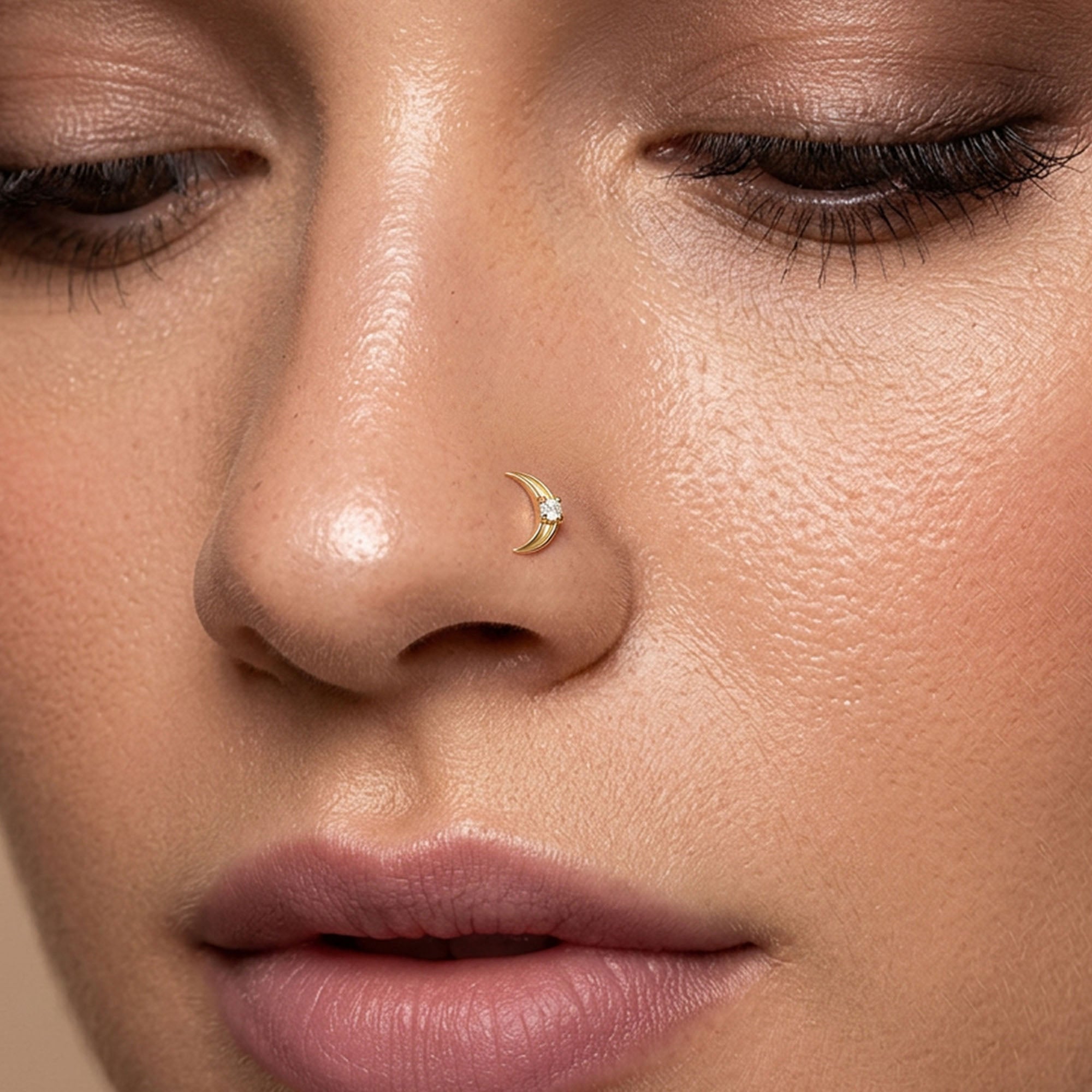 Crescent Moon Silver Nose Pin