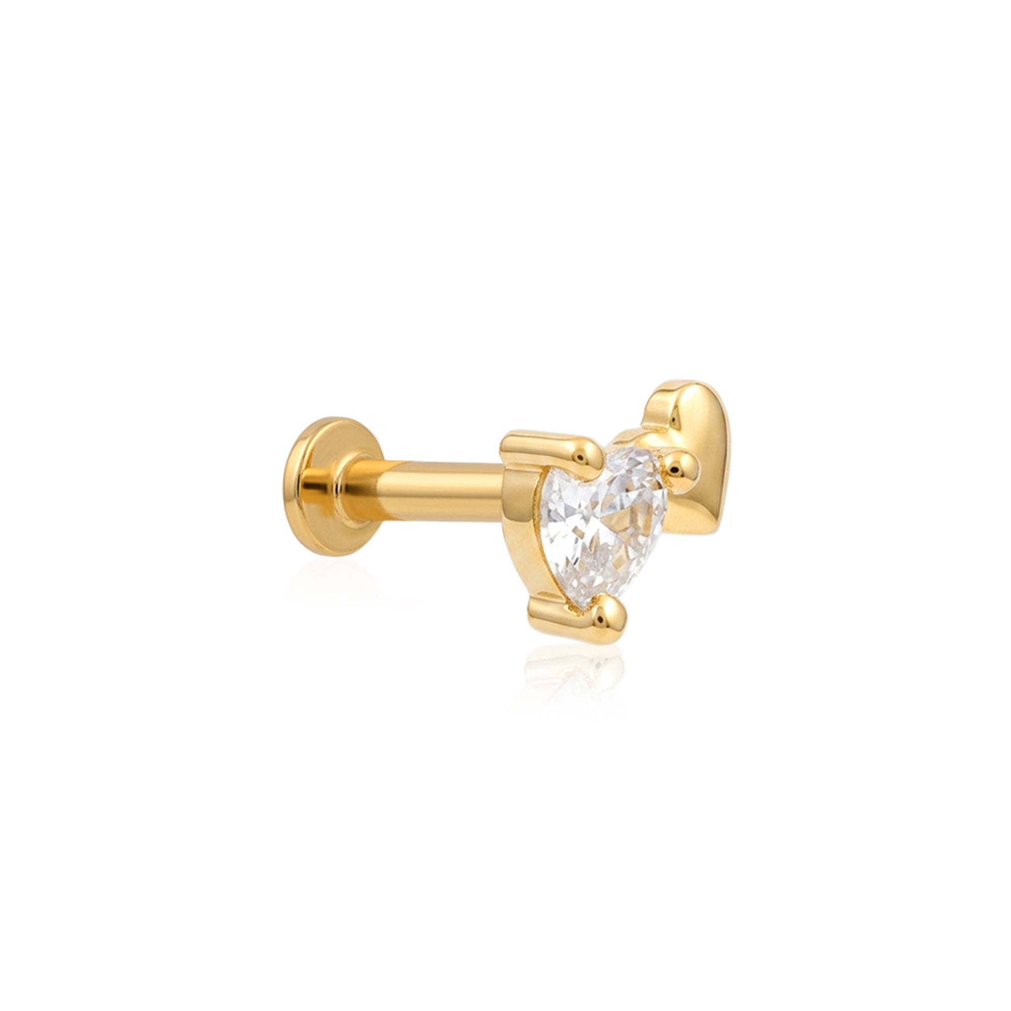 Dual Heart Zircon Silver Nose Pin