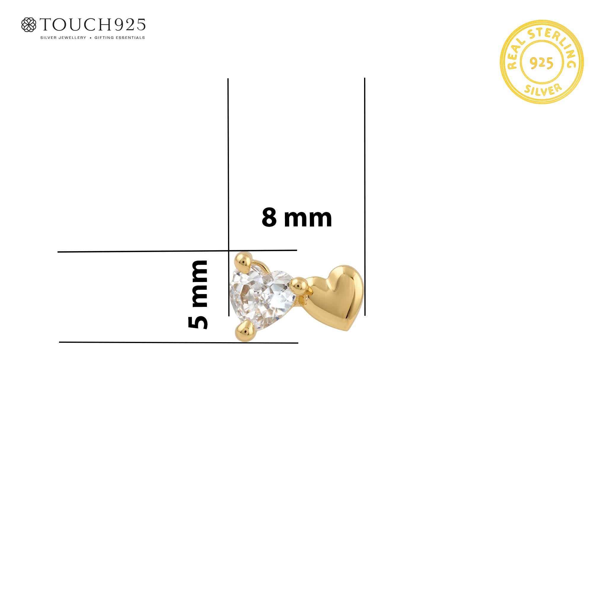 Dual Heart Zircon Silver Nose Pin