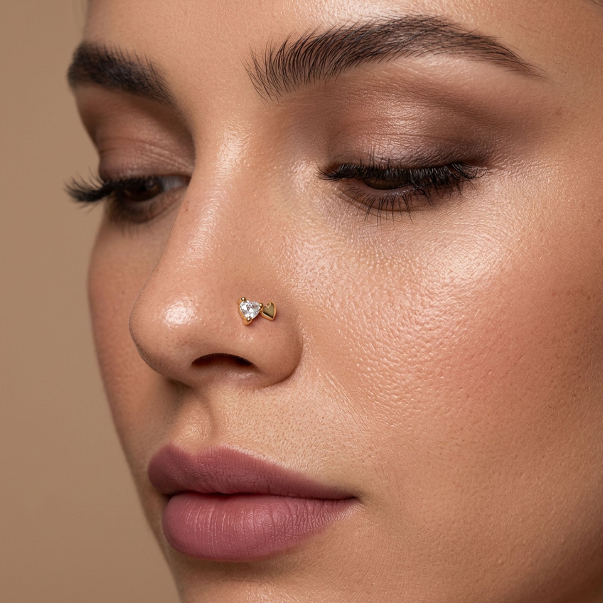 Dual Heart Zircon Silver Nose Pin