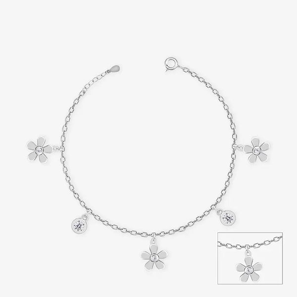 Floral Zircon Silver Anklet