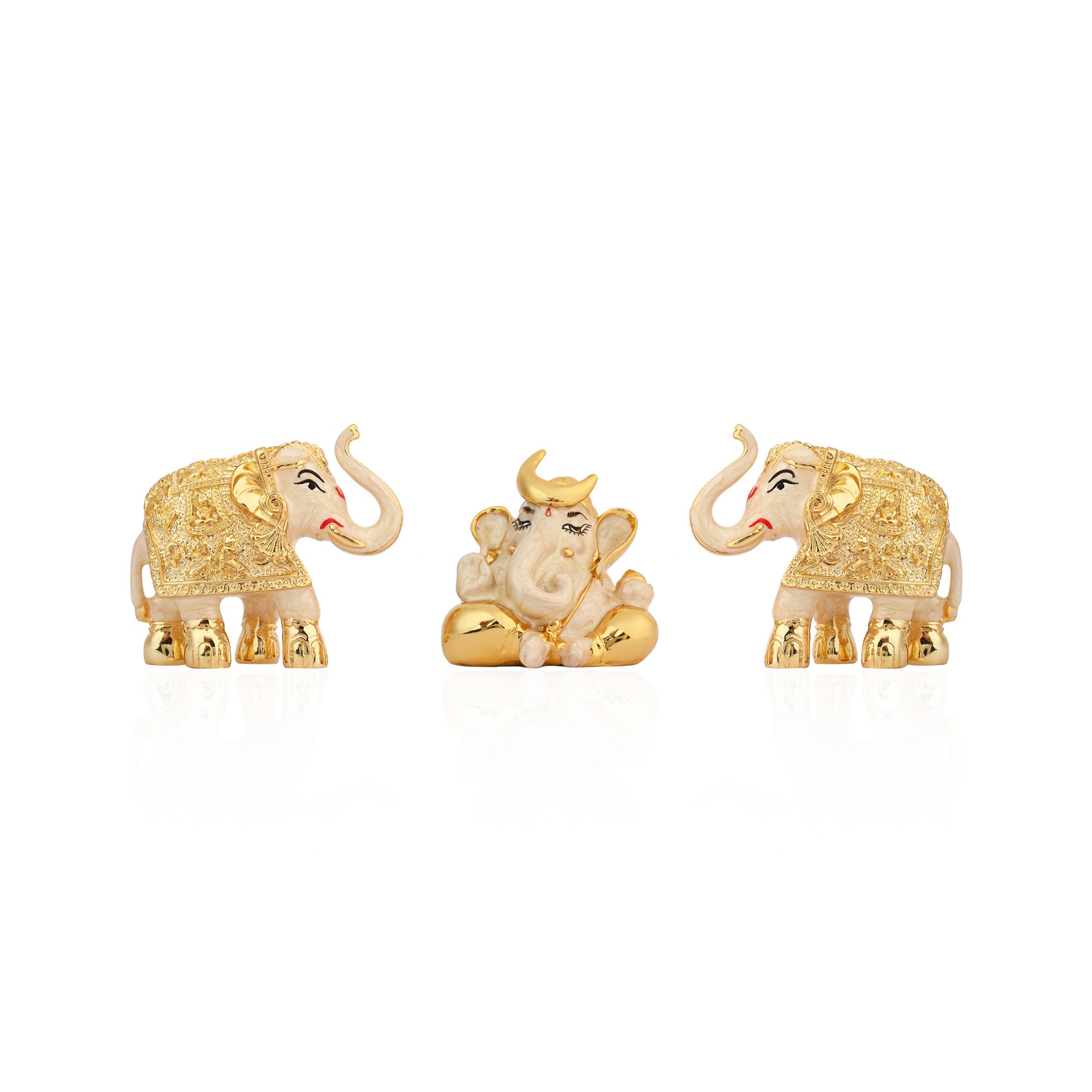 24K Gold Plated Ganesha & Elephant Set