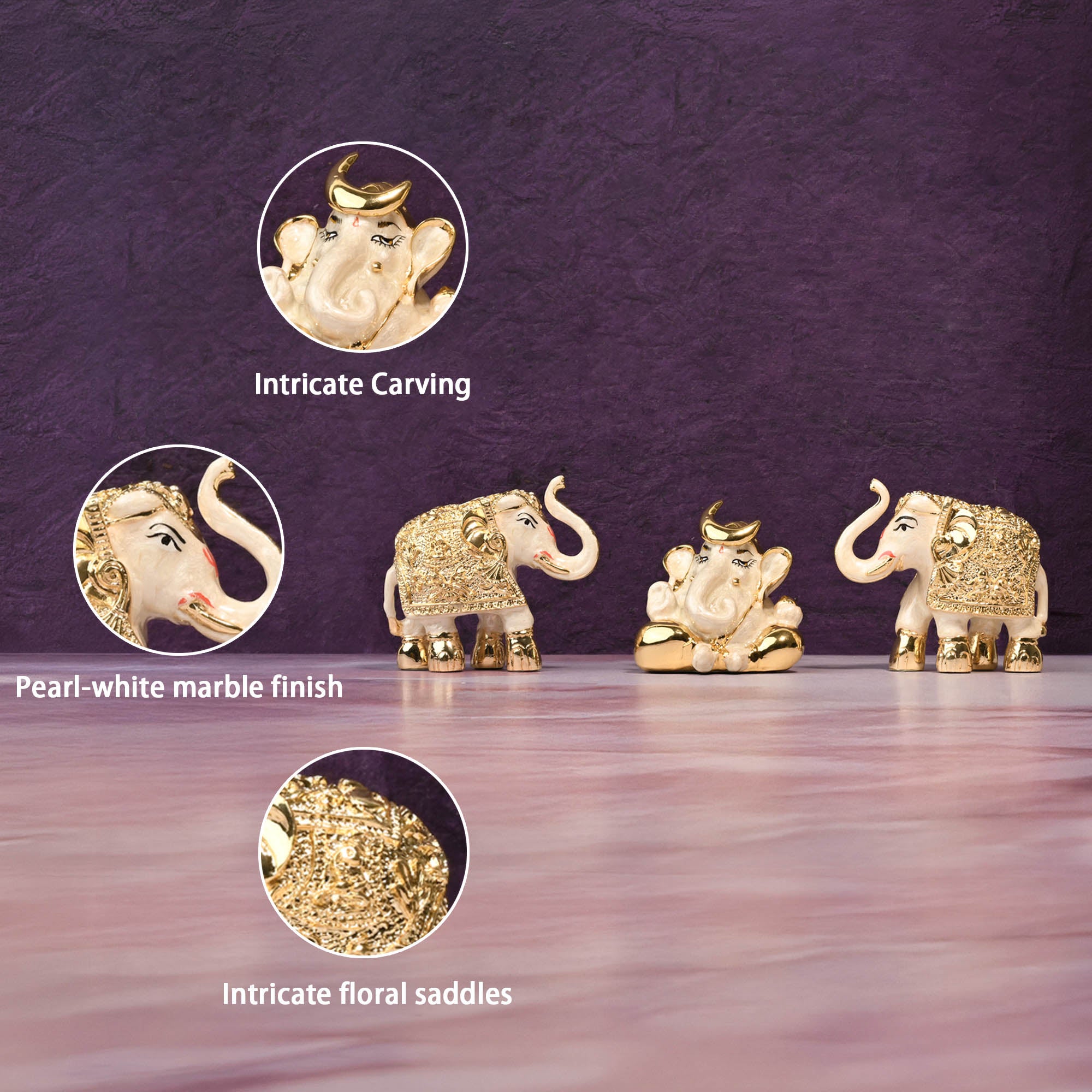 24K Gold Plated Ganesha & Elephant Set