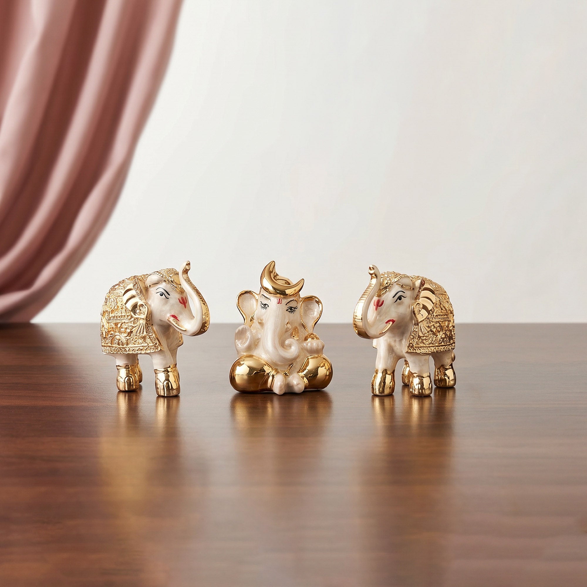 24K Gold Plated Ganesha & Elephant Set