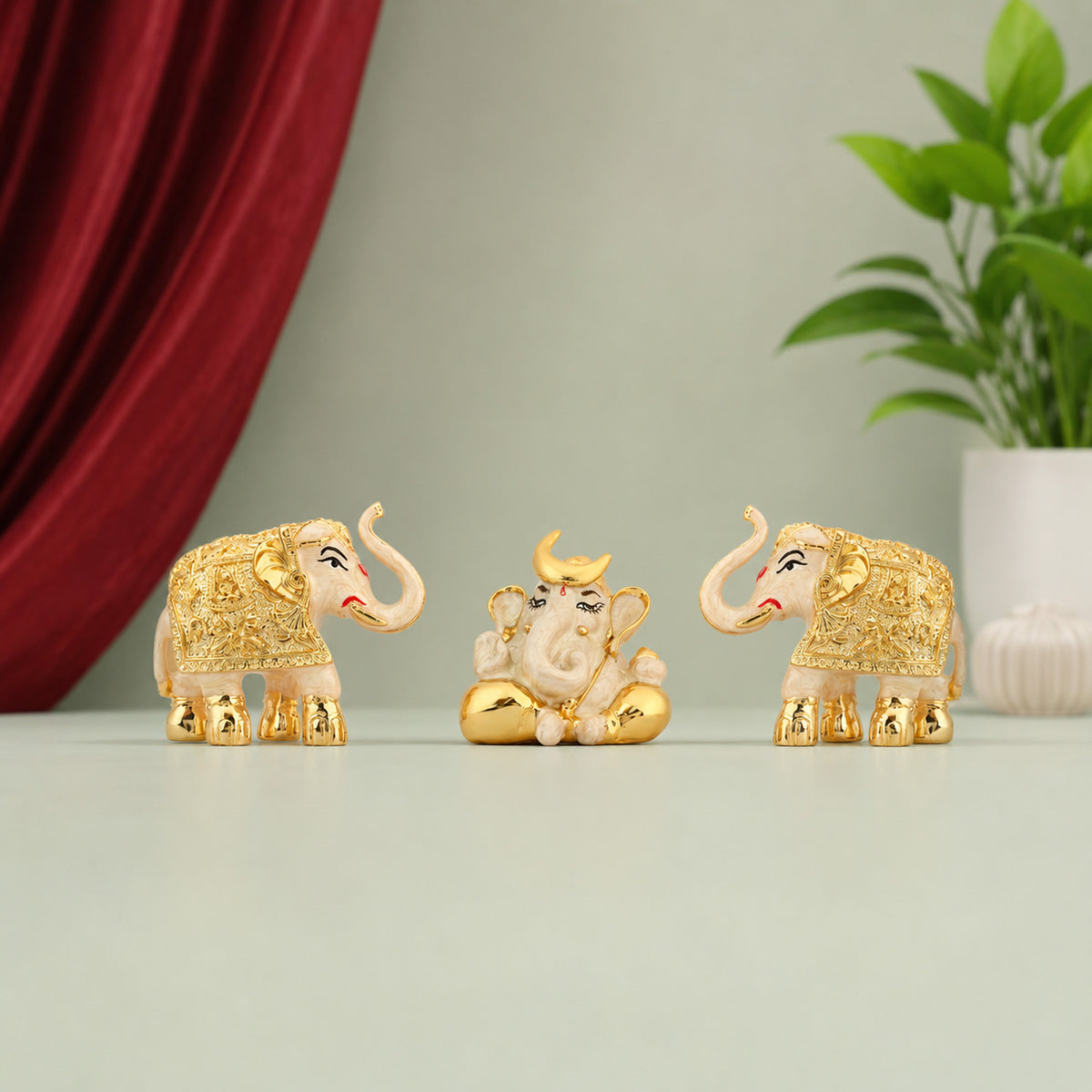 24K Gold Plated Ganesha & Elephant Set