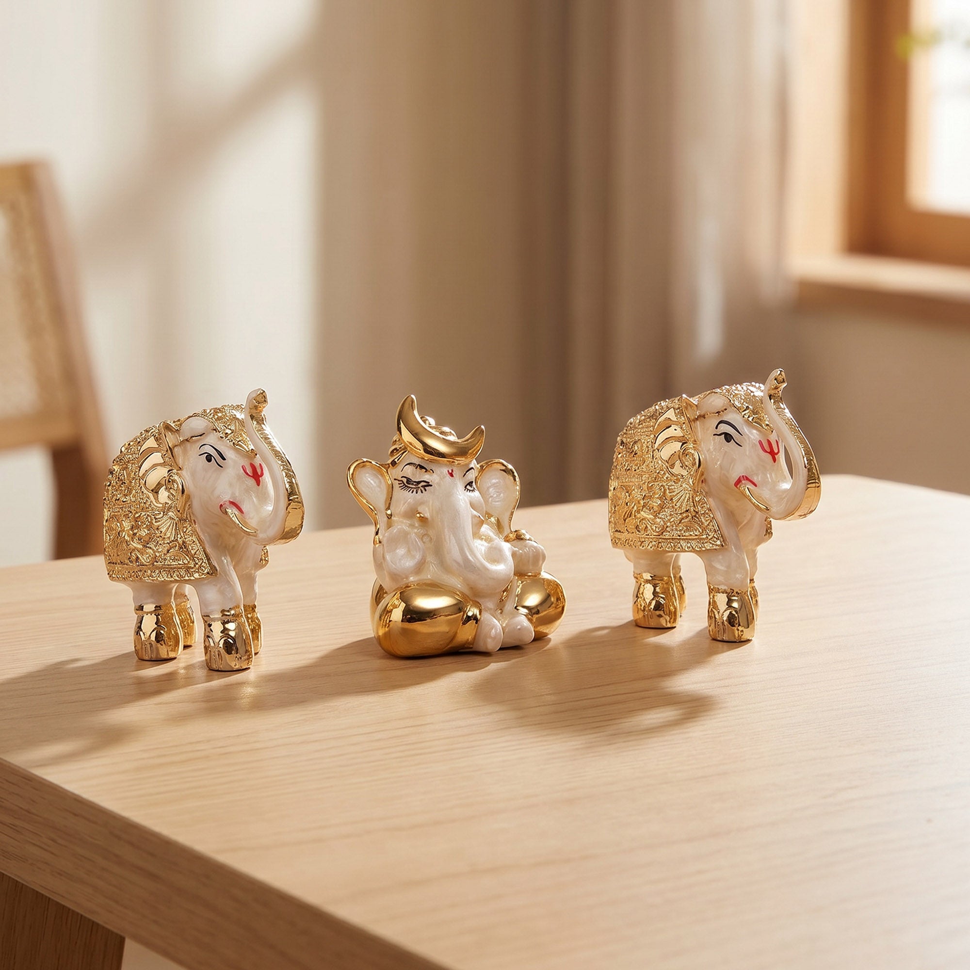 24K Gold Plated Ganesha & Elephant Set