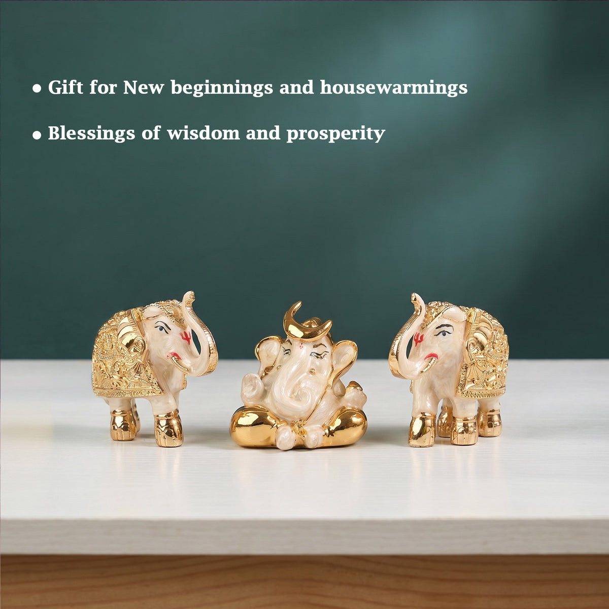 24K Gold Plated Ganesha & Elephant Set