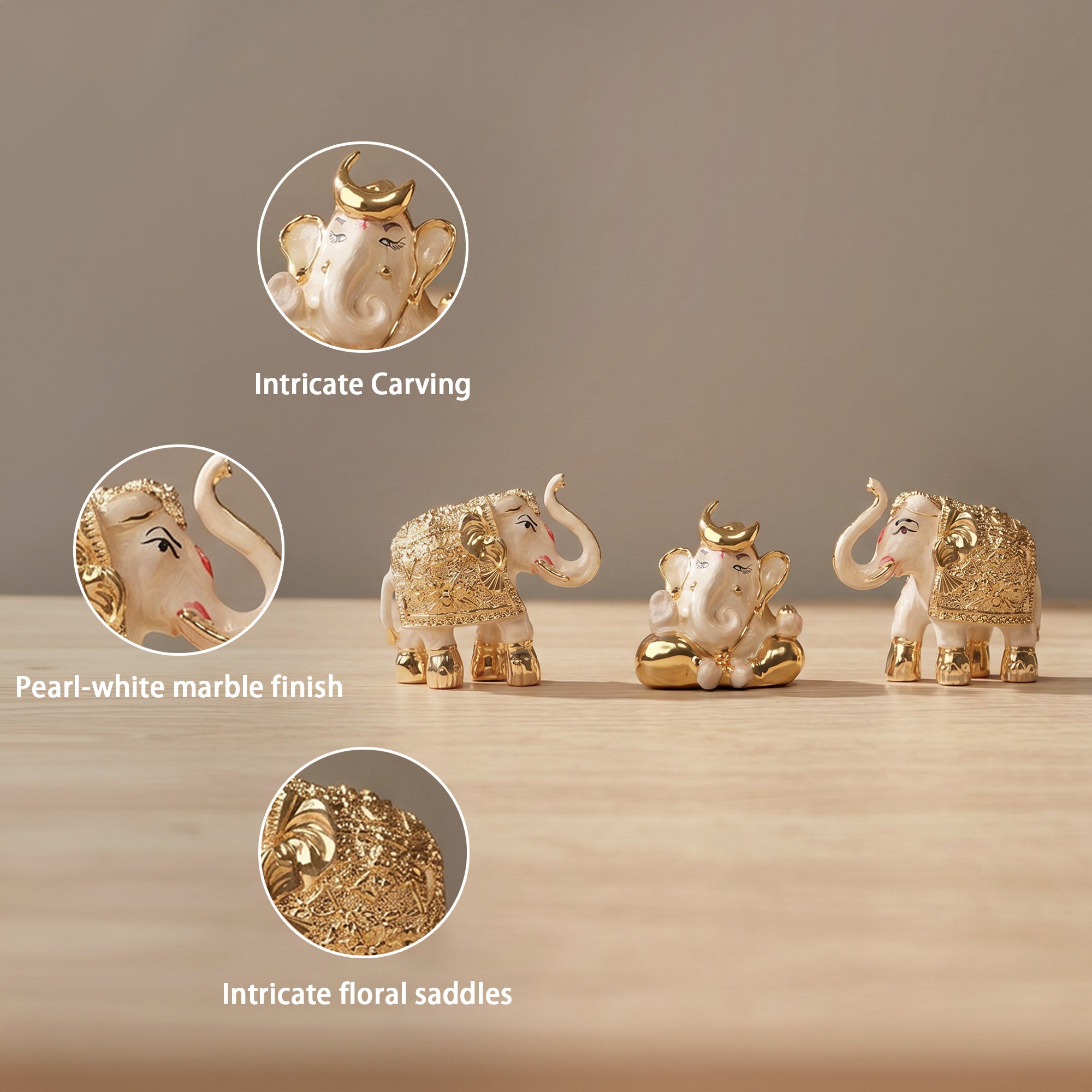24K Gold Plated Ganesha & Elephant Set