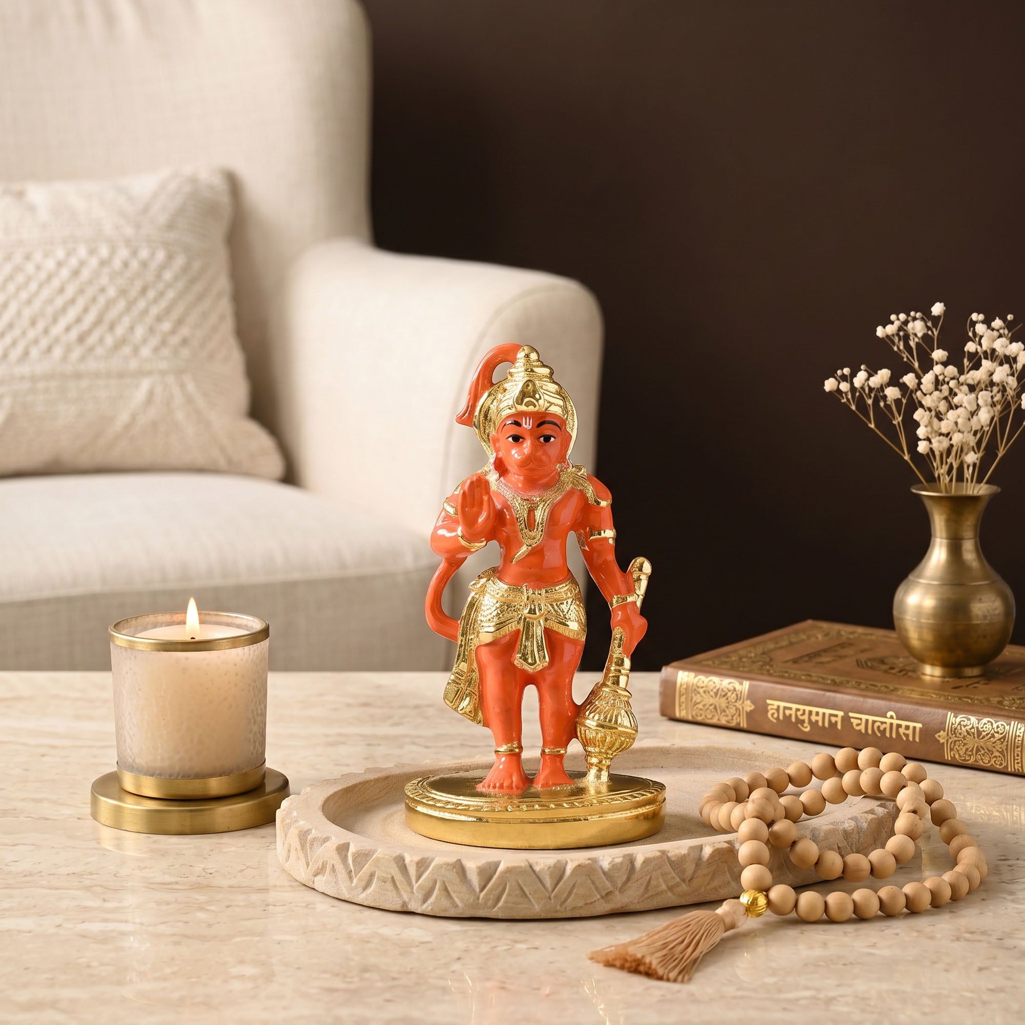 999 Silver Gold-Finish Hanuman Idol