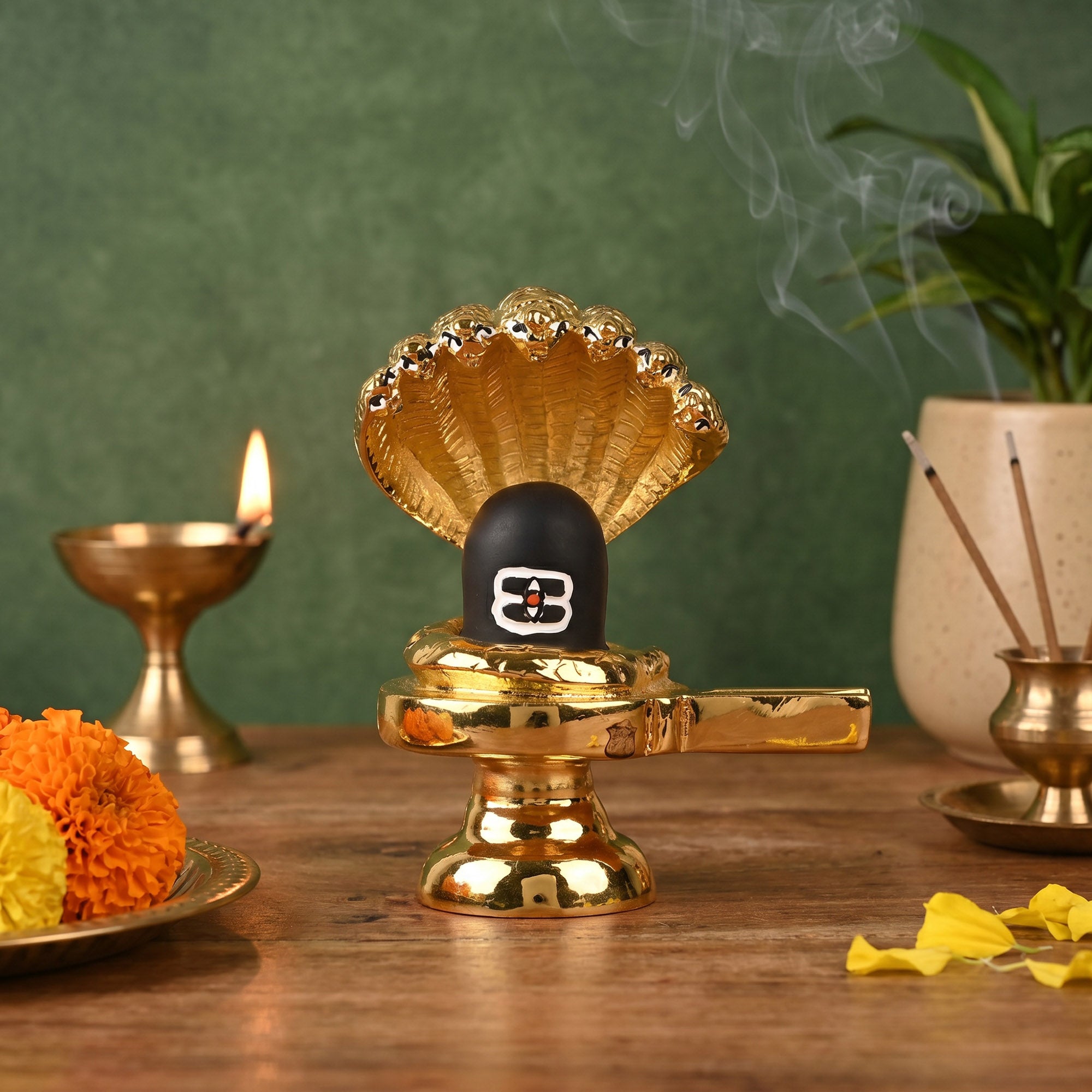 999 Silver Gold-Finish Shivling Idol