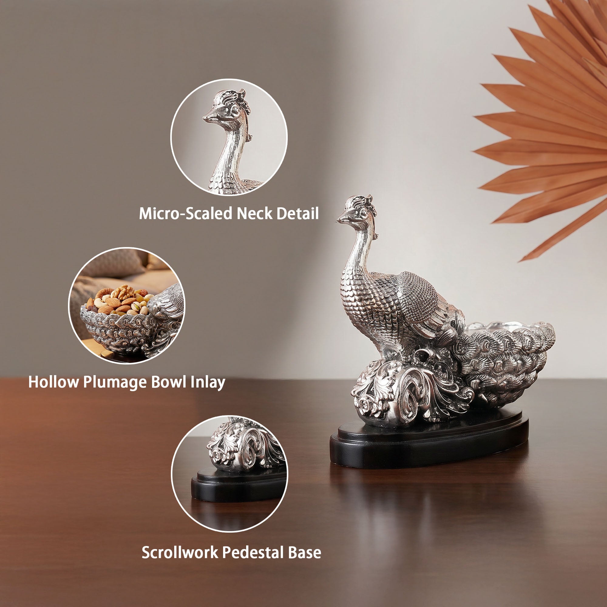 999 Silver Plated Peacock Bowl Figure