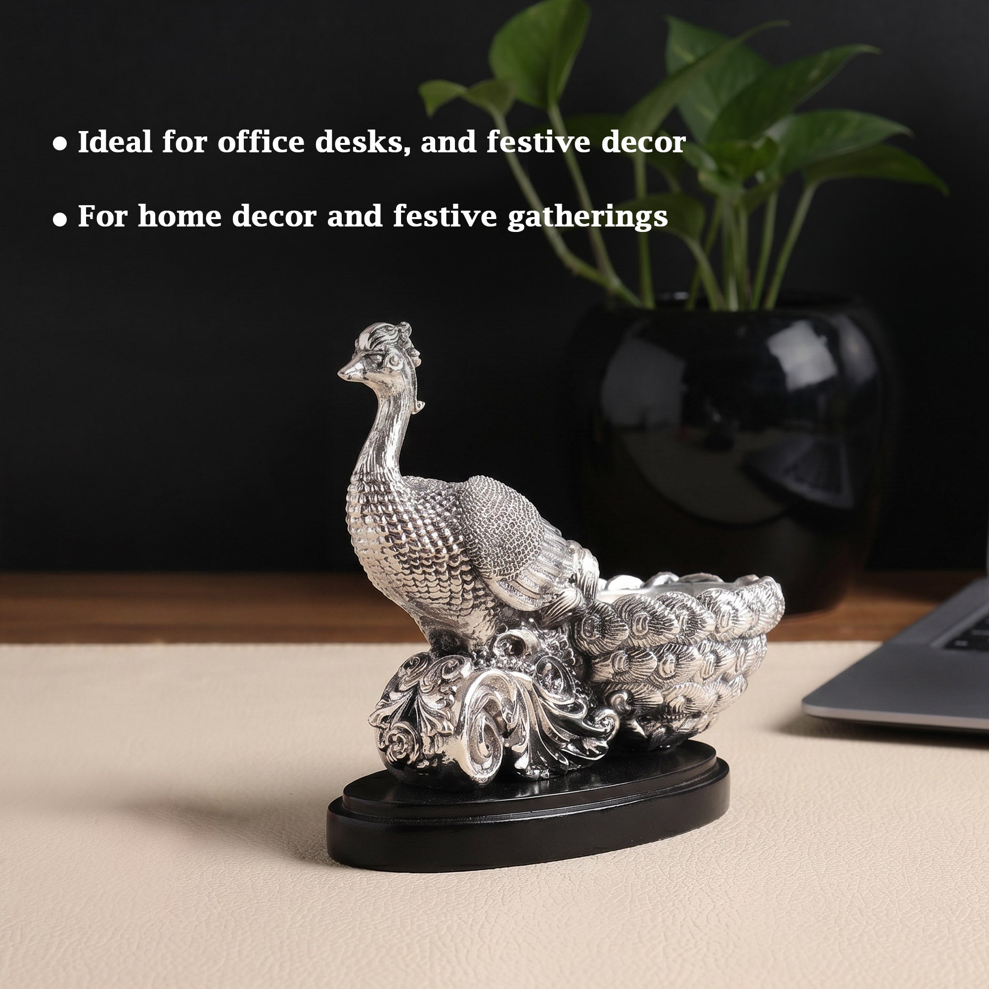 999 Silver Plated Peacock Bowl Figure