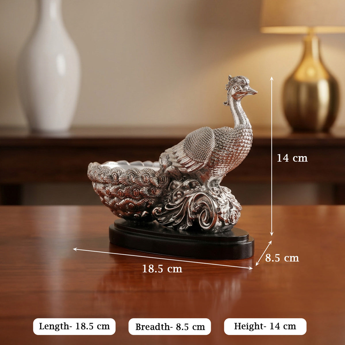 999 Silver Plated Peacock Bowl Figure
