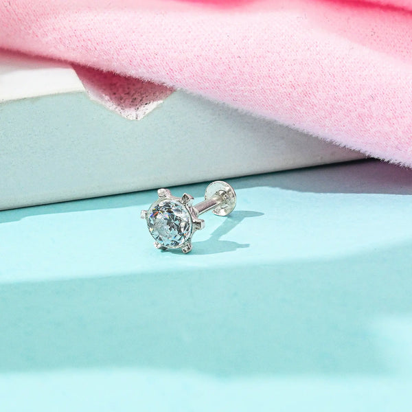 Silver Floral CZ Nose Pin