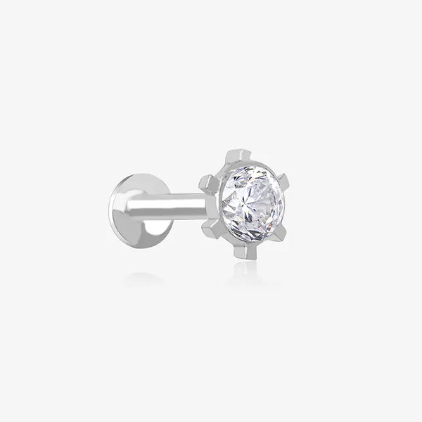 Silver Floral CZ Nose Pin