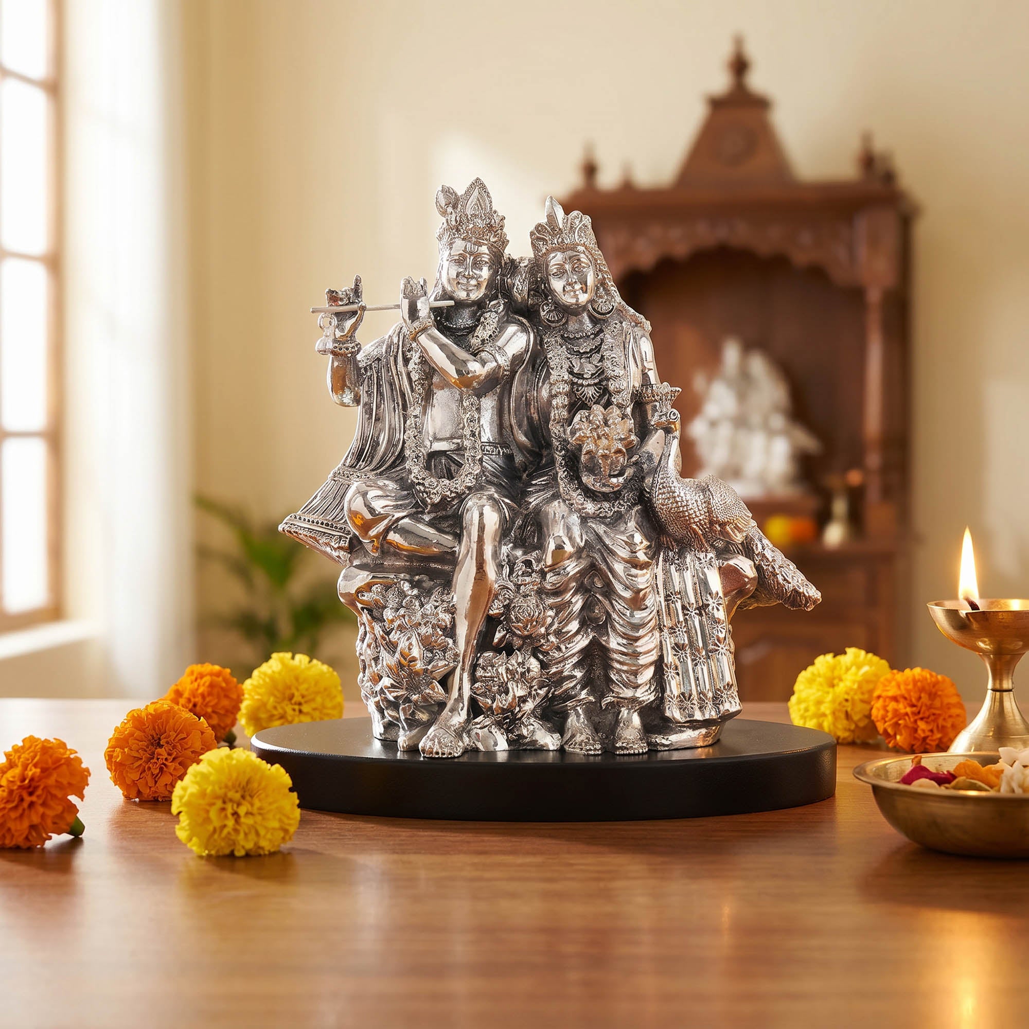 999 Silver Plated Radha Krishna Idol