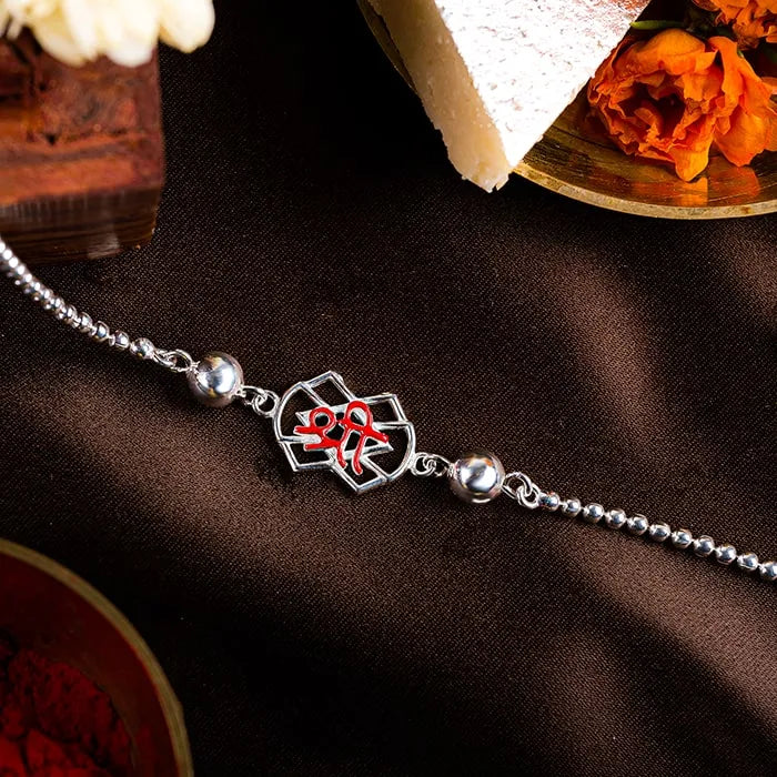 Silver Red Shree Rakhi - Touch925