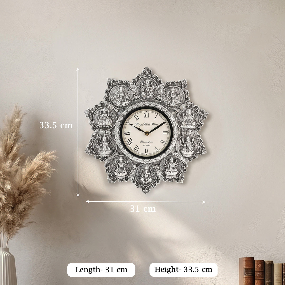 999 Silver Plated Ashtalakshmi Clock