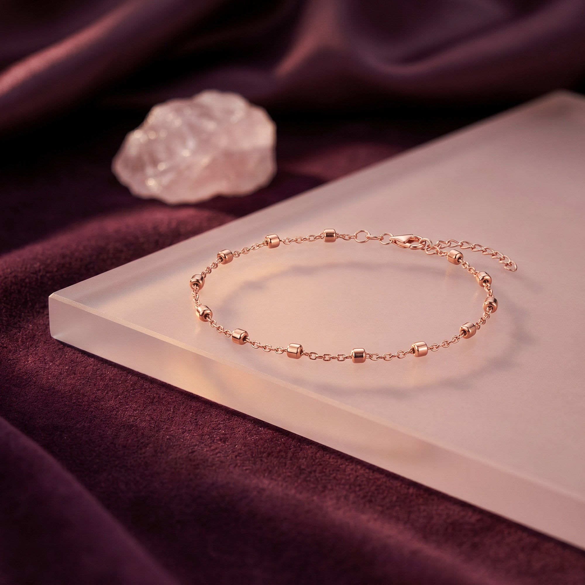 Rosy Bead Silver Bracelet