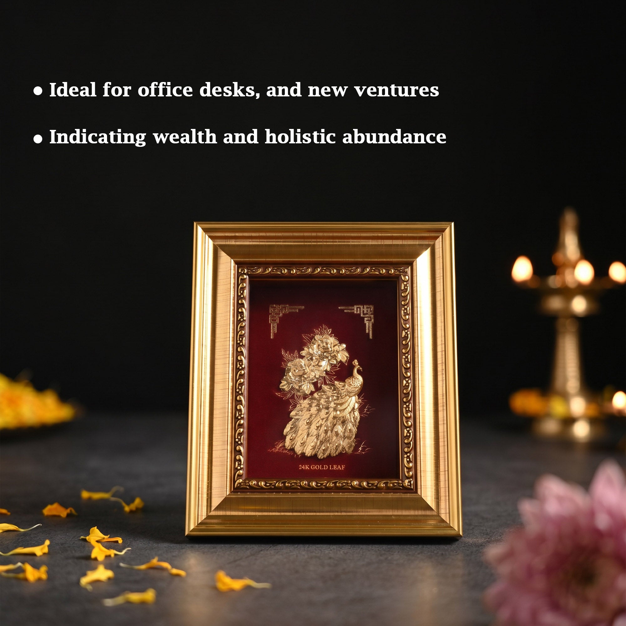 24K Gold Foiled Peacock Table Frame