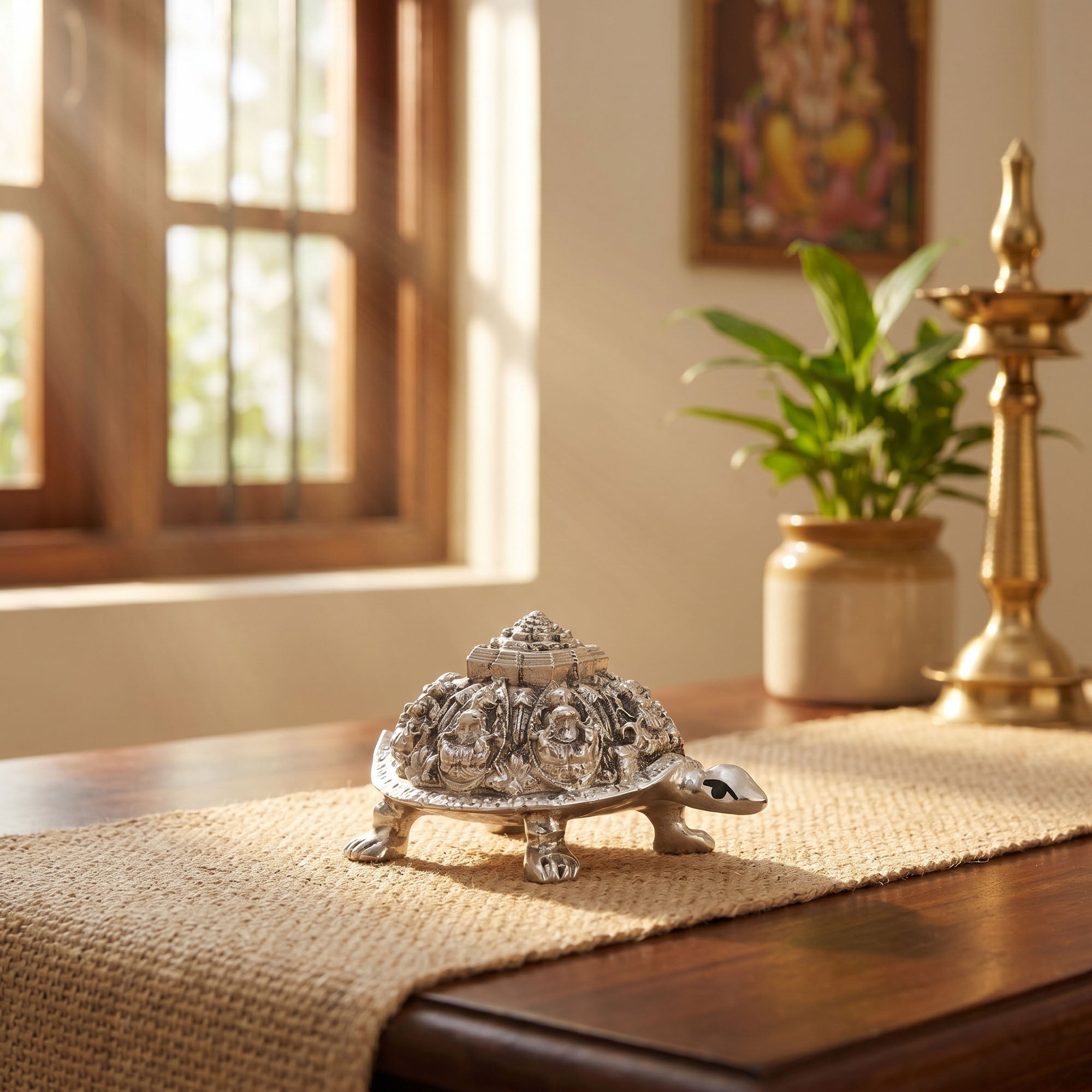 999 Silver Plated Lakshmi Tortoise Idol
