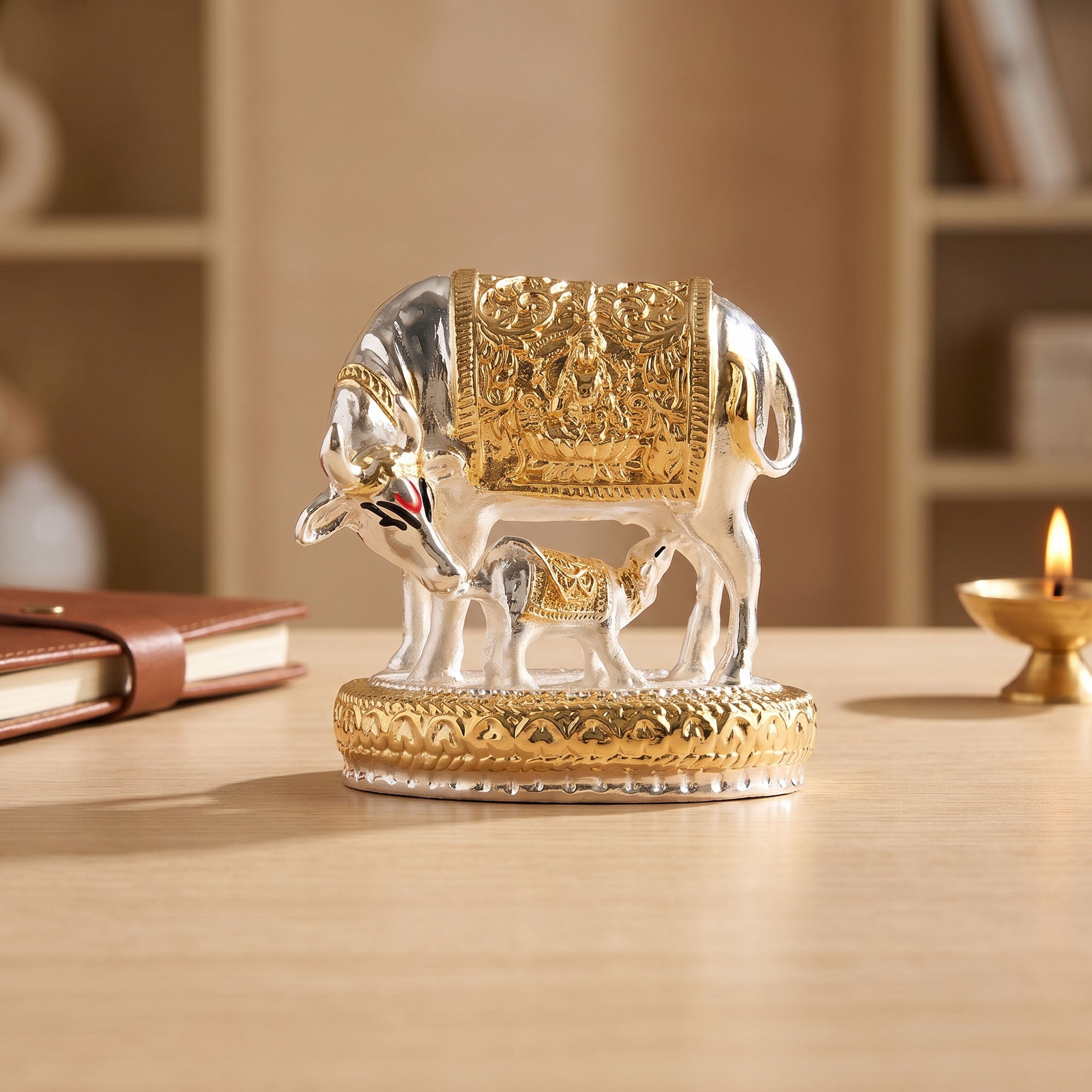 999 Silver Plated Kamdhenu Cow Figurine