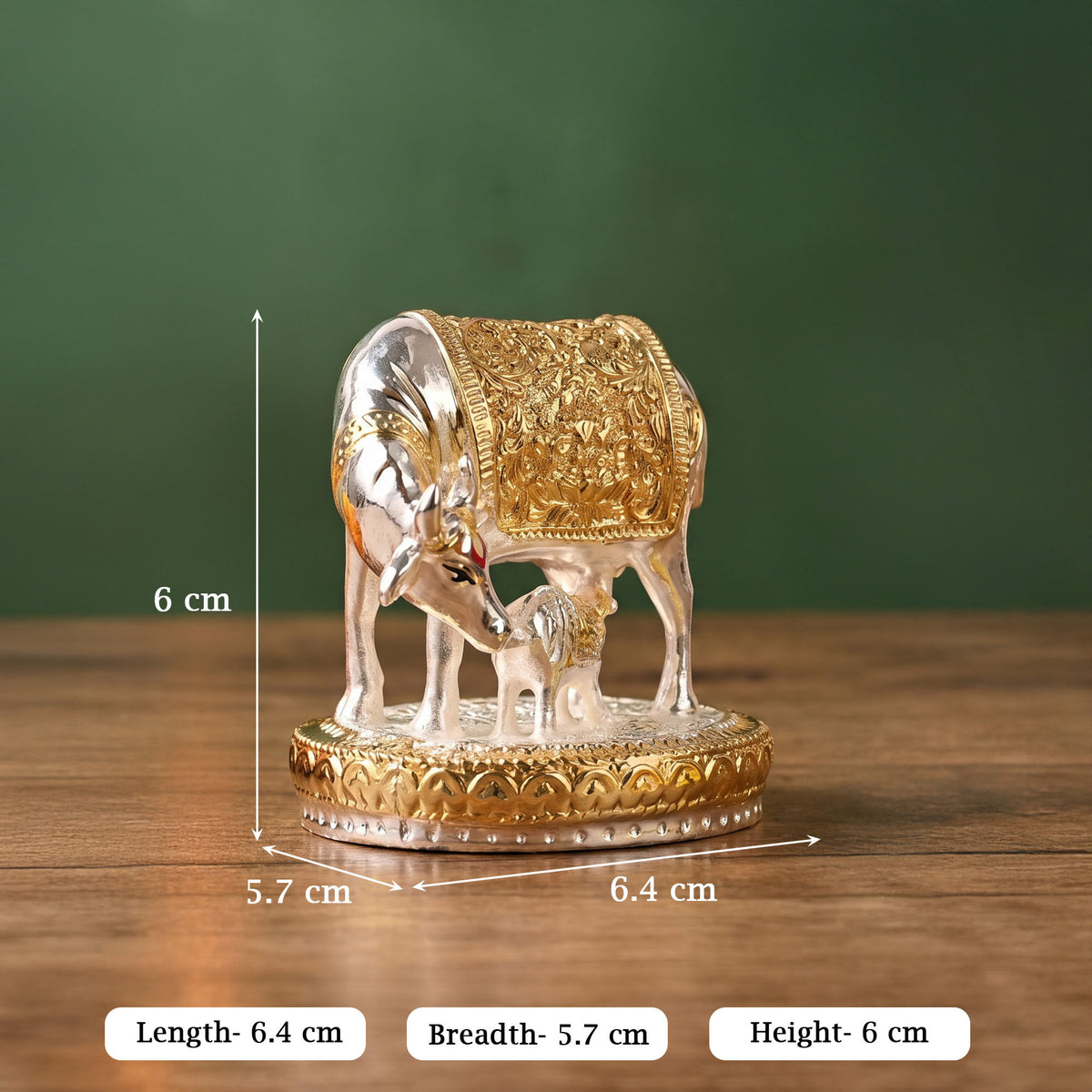 999 Silver Plated Kamdhenu Cow Figurine