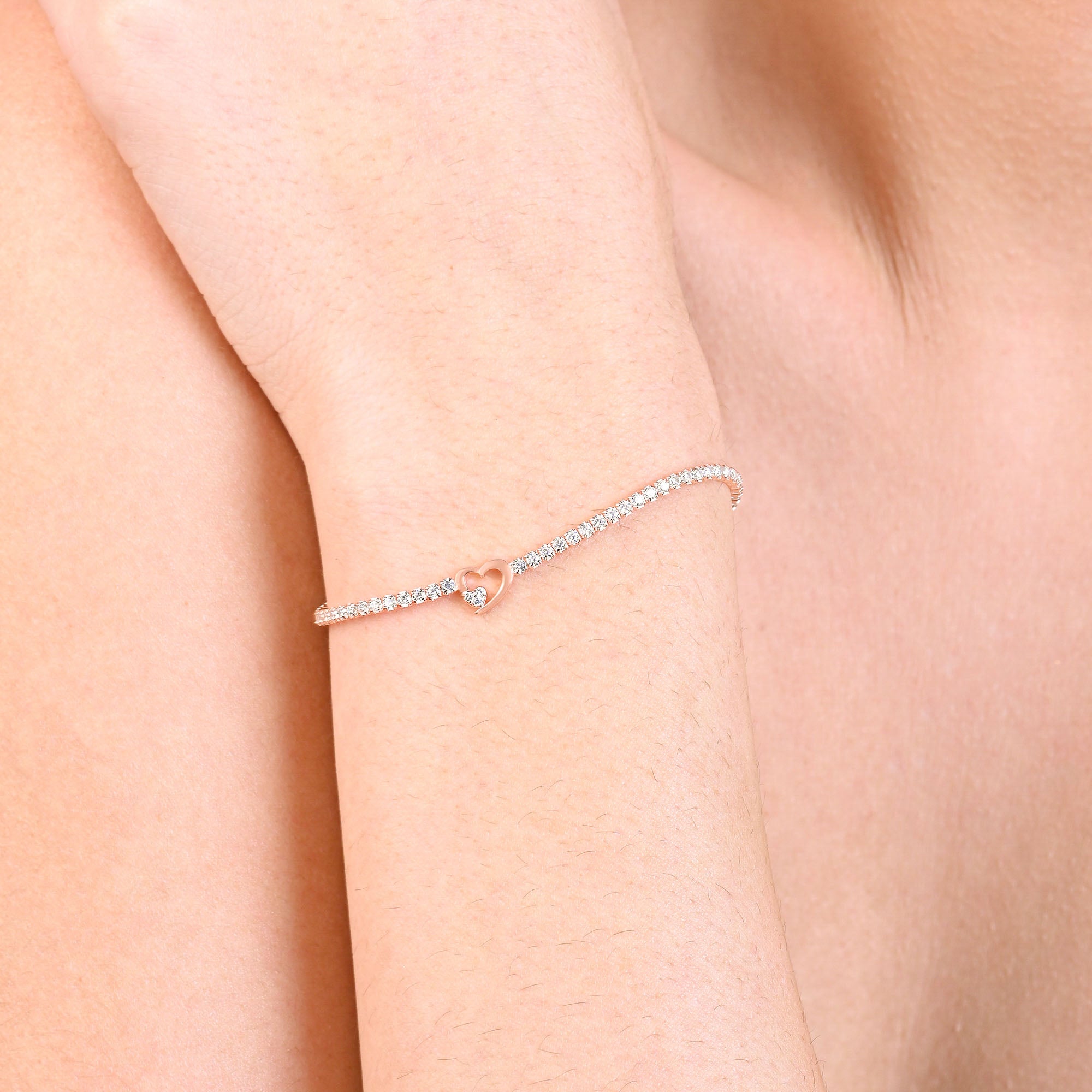 Twin Hearts Tennis Silver Bracelet