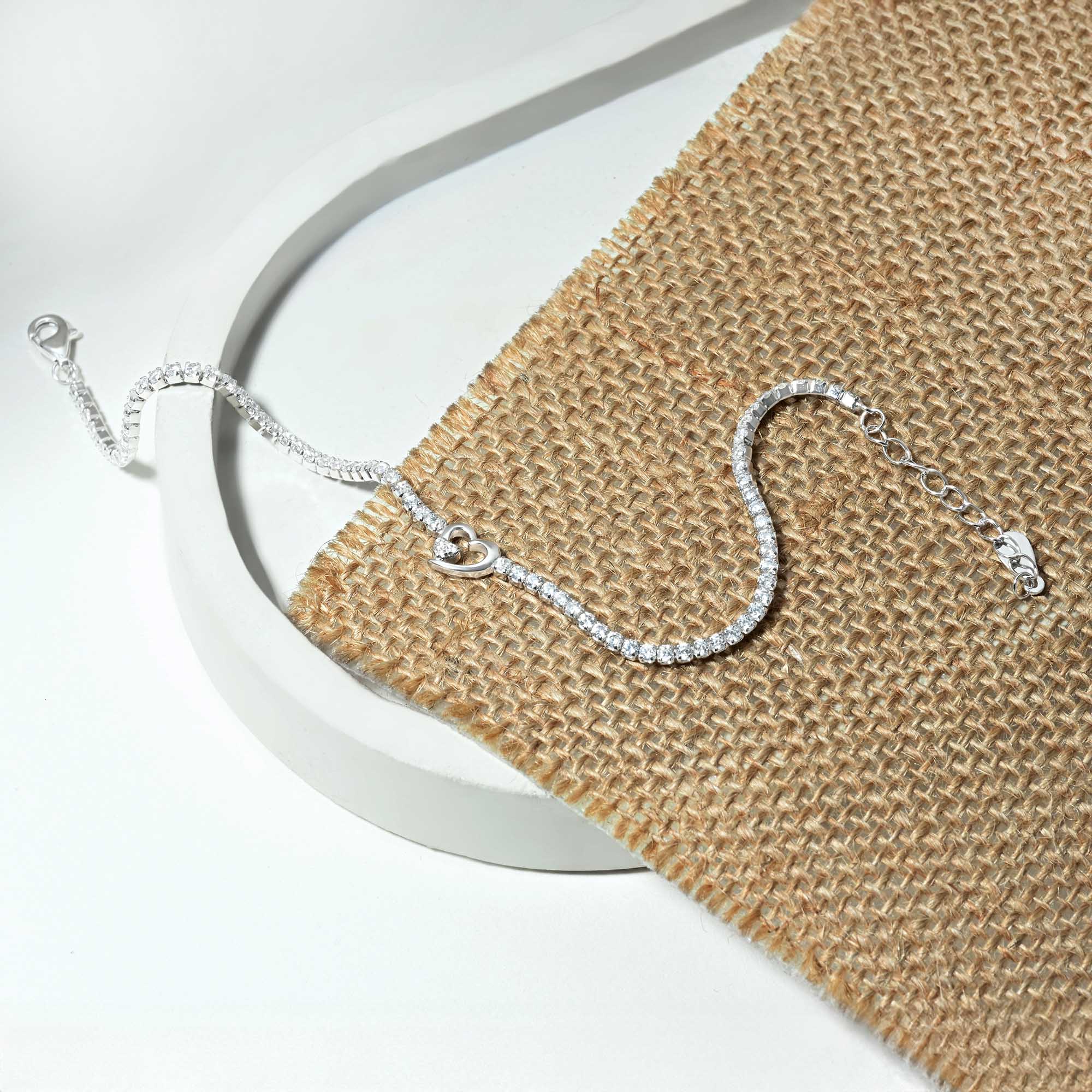 Twin Hearts Tennis Silver Bracelet