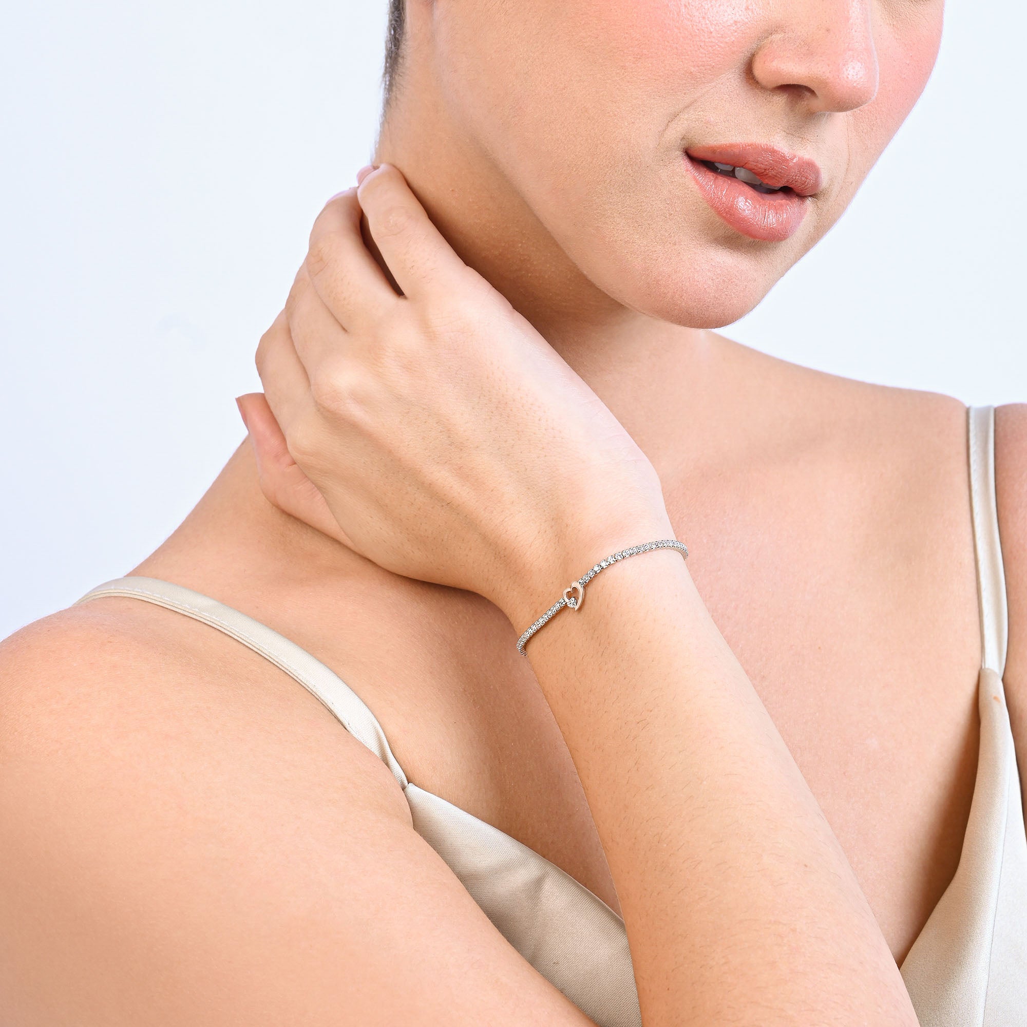 Twin Hearts Tennis Silver Bracelet