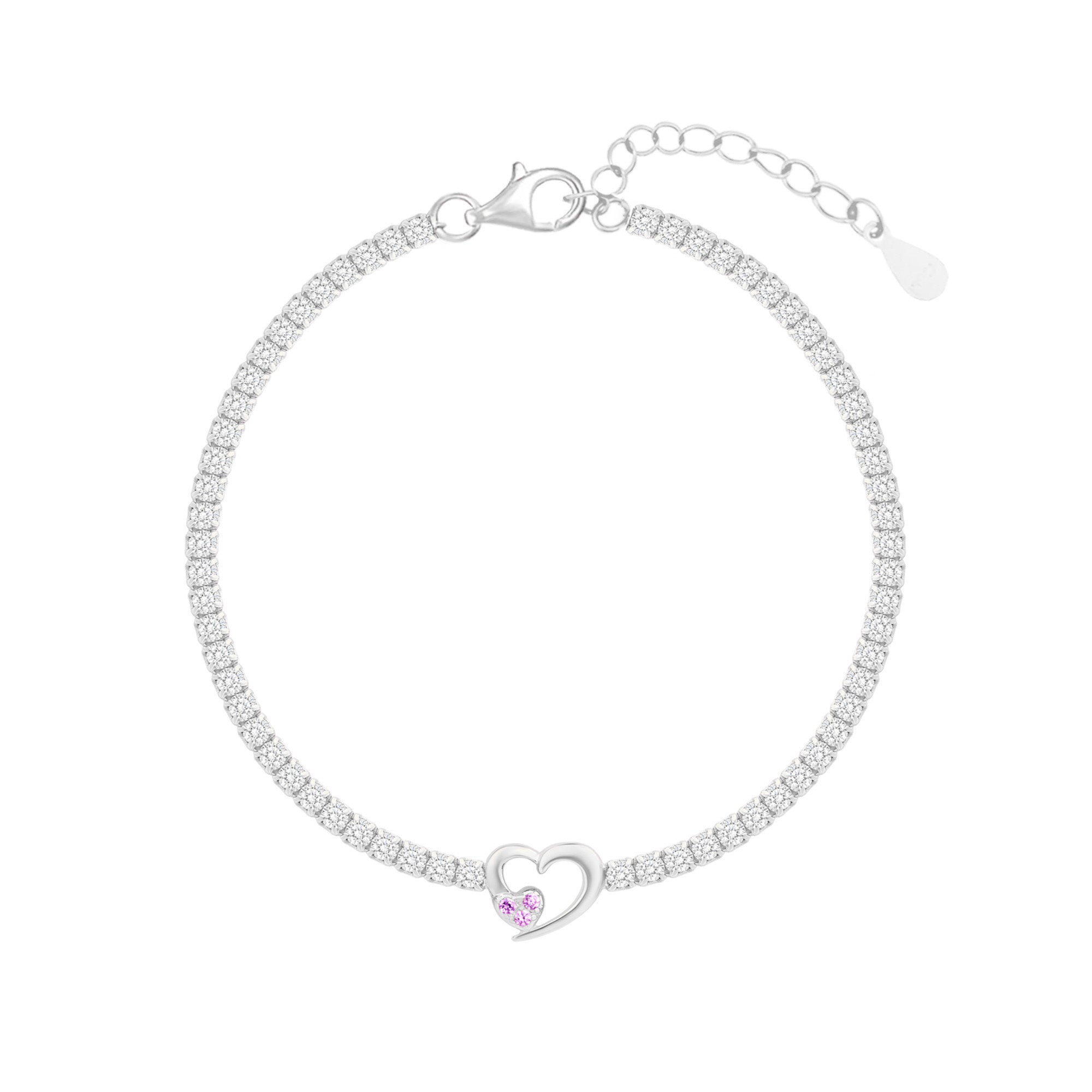 Twin Hearts Tennis Silver Bracelet