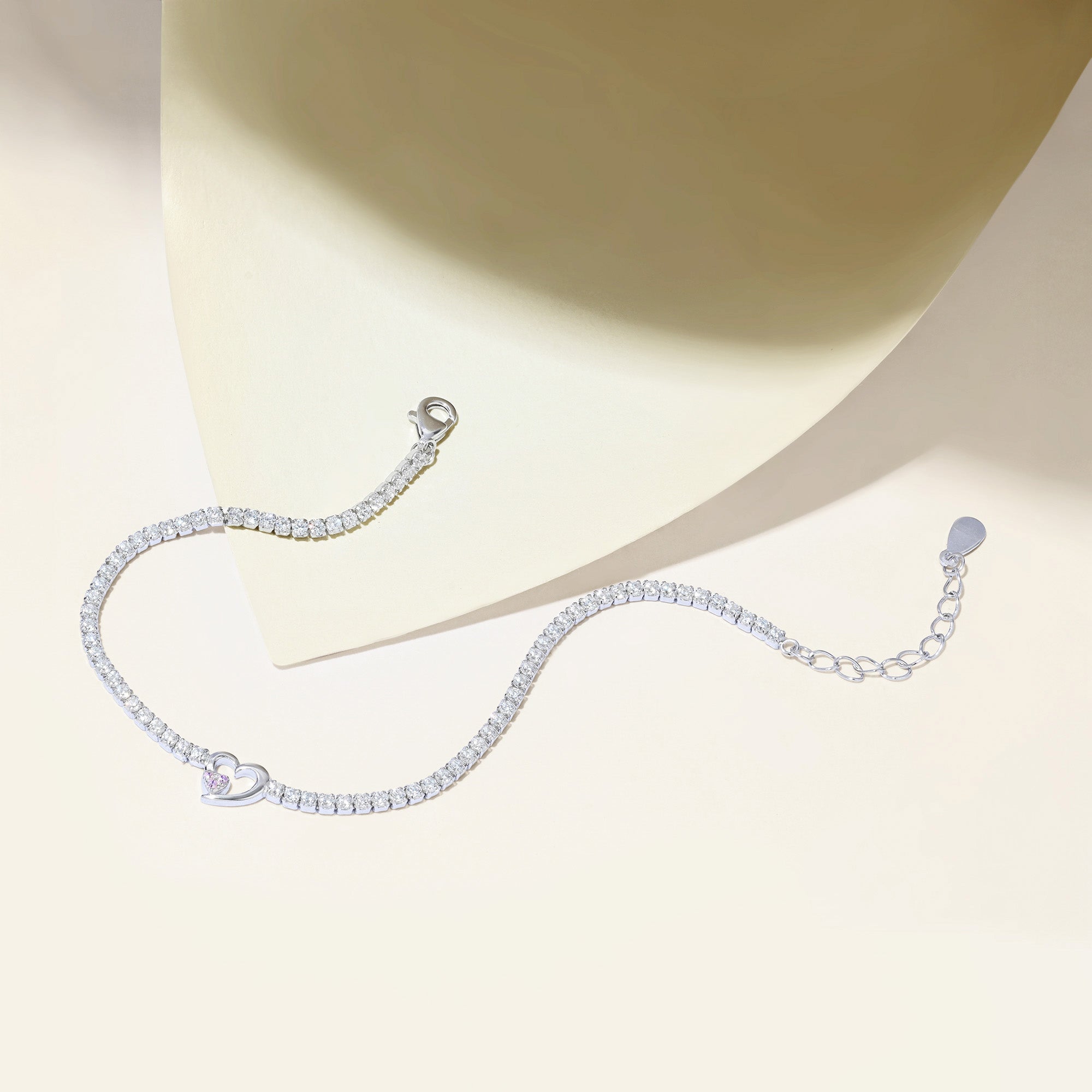 Twin Hearts Tennis Silver Bracelet