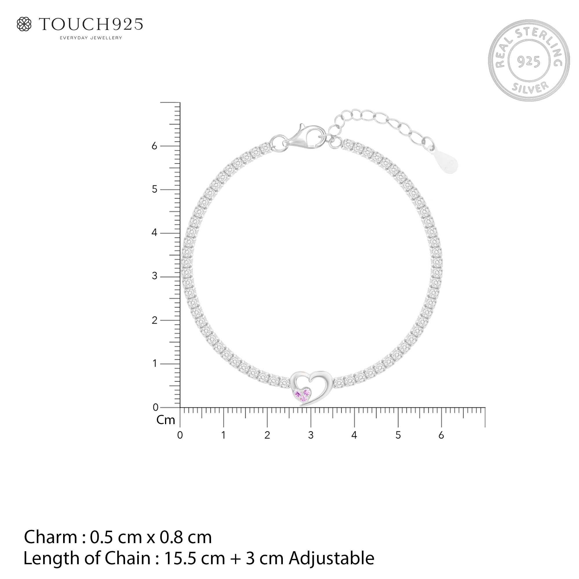 Twin Hearts Tennis Silver Bracelet