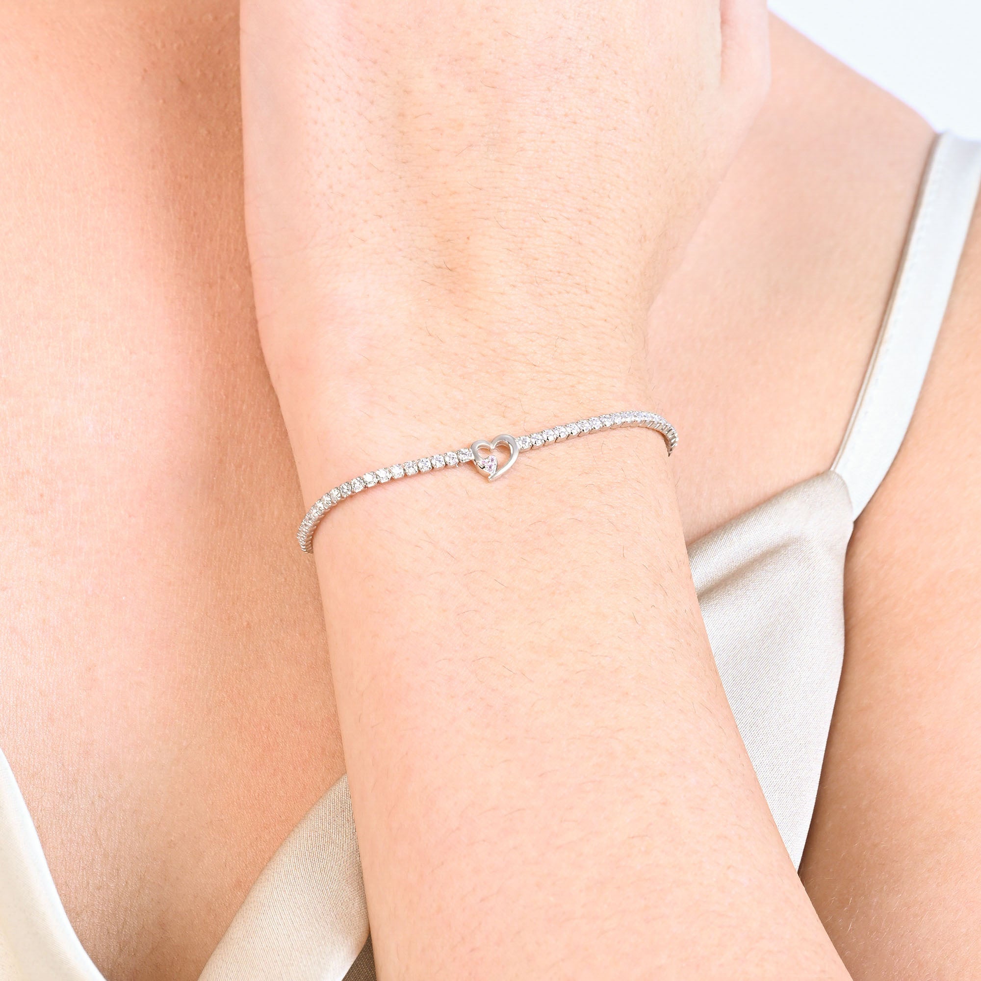 Twin Hearts Tennis Silver Bracelet