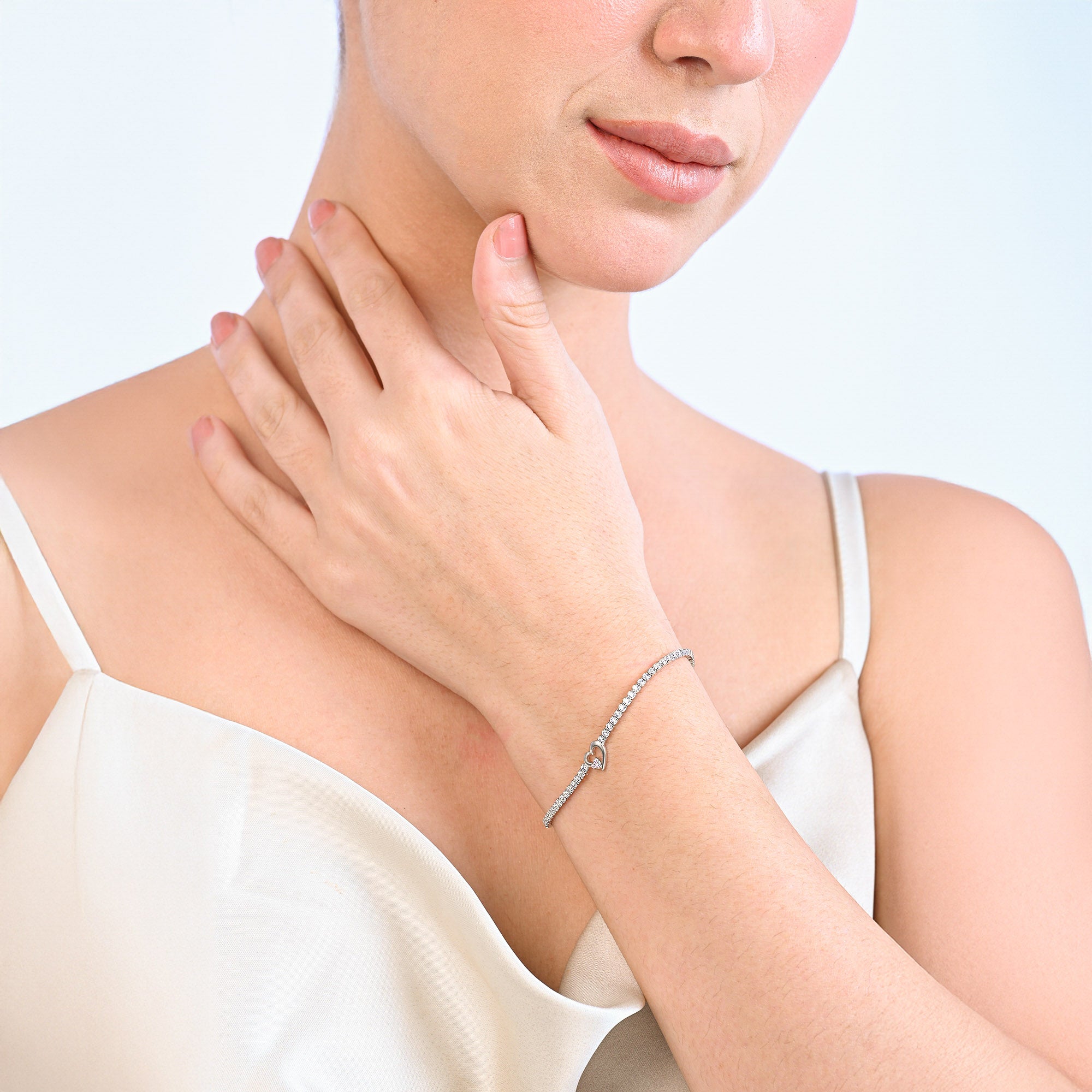 Twin Hearts Tennis Silver Bracelet