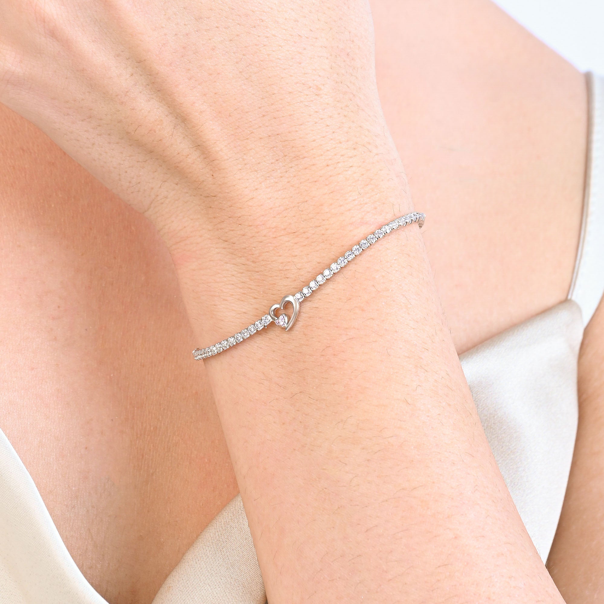 Twin Hearts Tennis Silver Bracelet