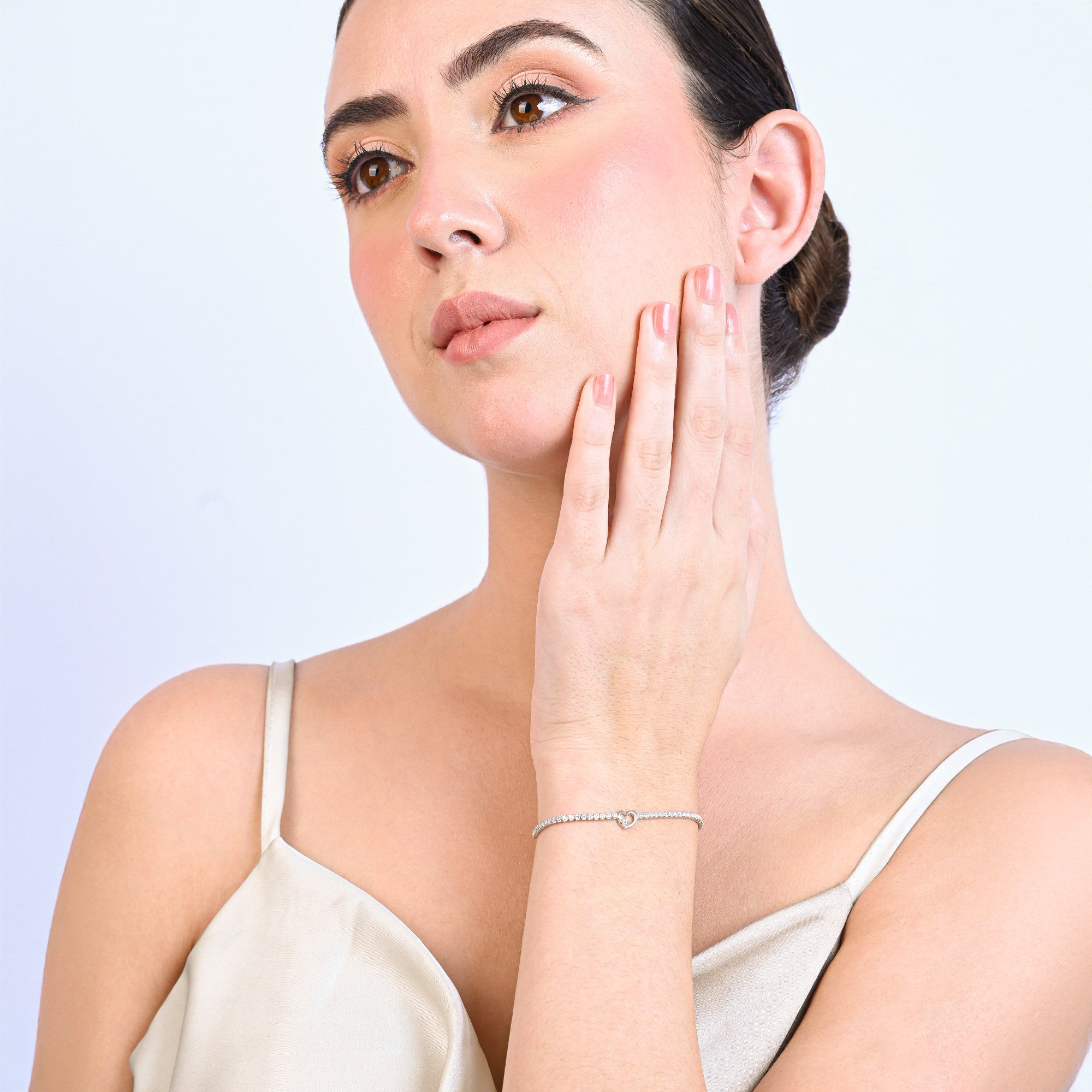 Twin Hearts Tennis Silver Bracelet