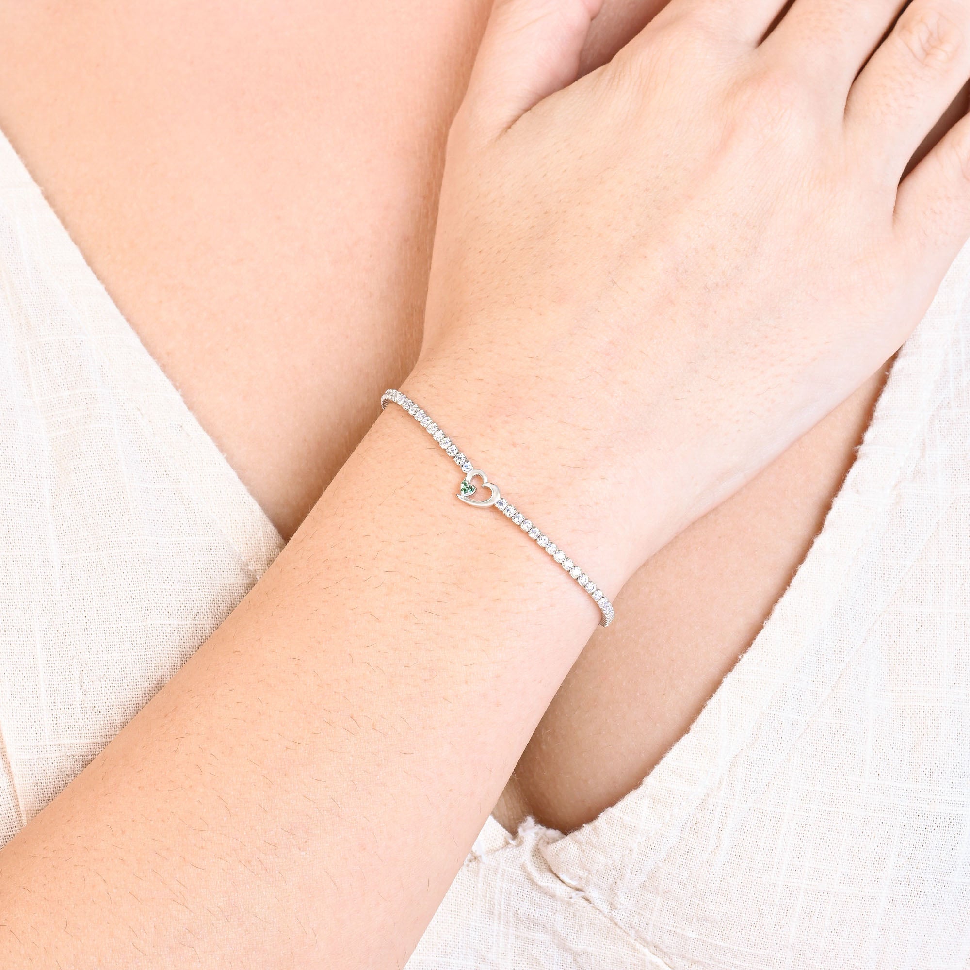 Twin Hearts Tennis Silver Bracelet