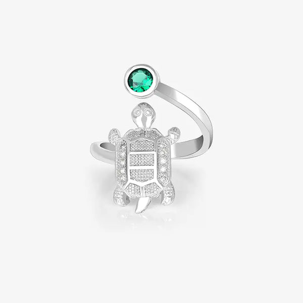 Green Silver Tortoise Ring