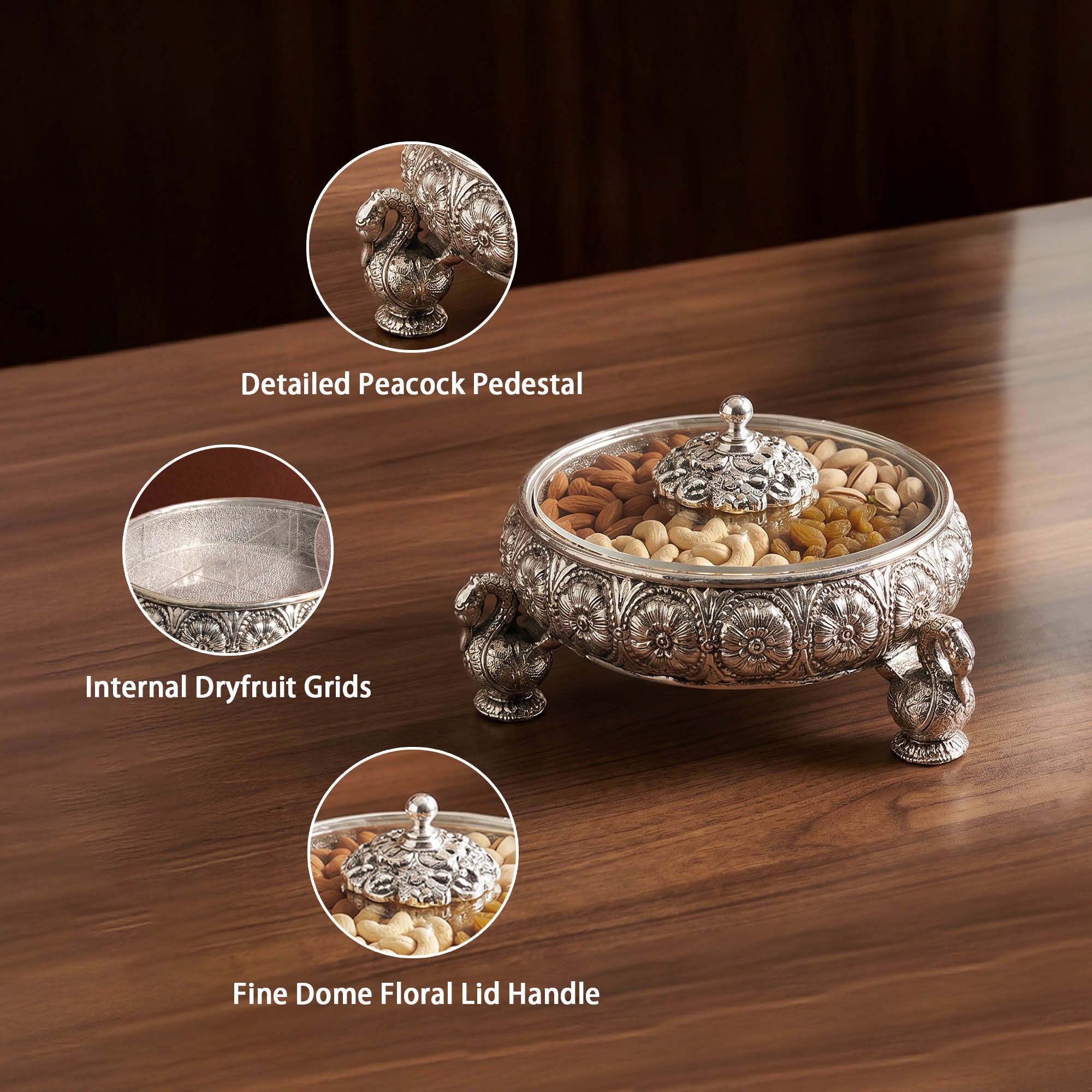 999 Silver Plated Swan Dry Fruit Box