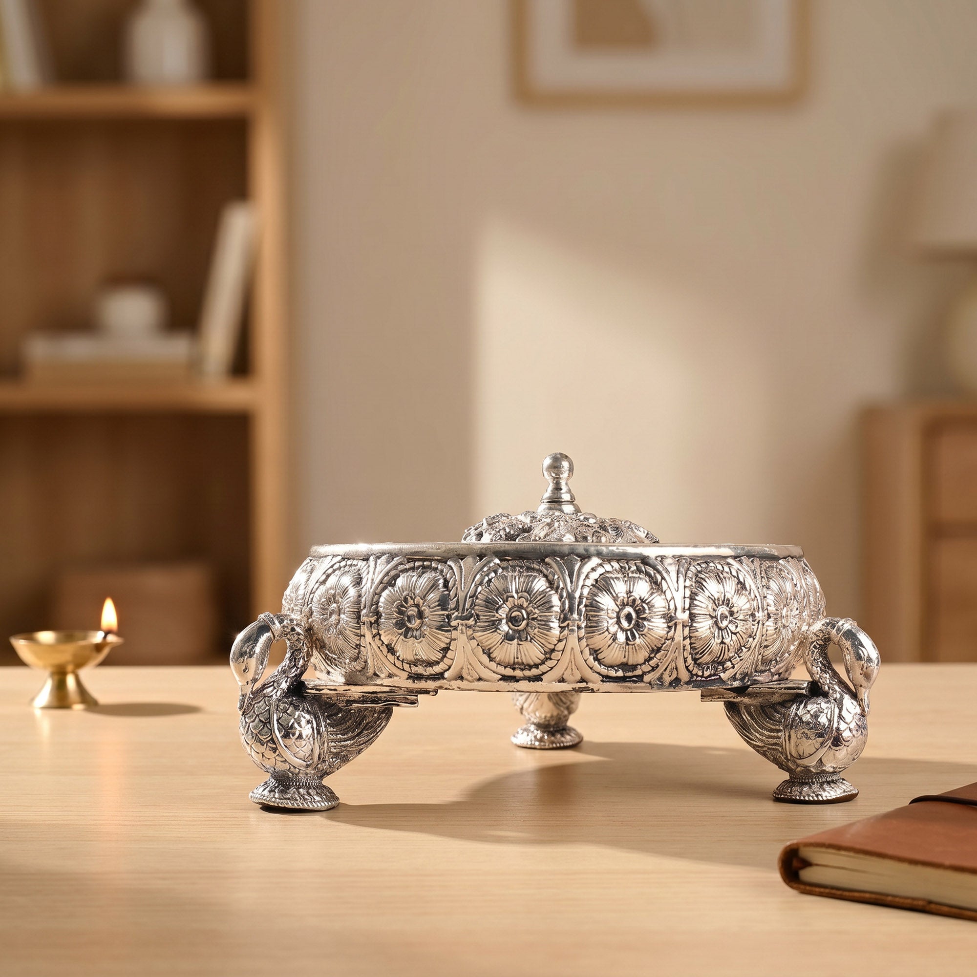 999 Silver Plated Swan Dry Fruit Box