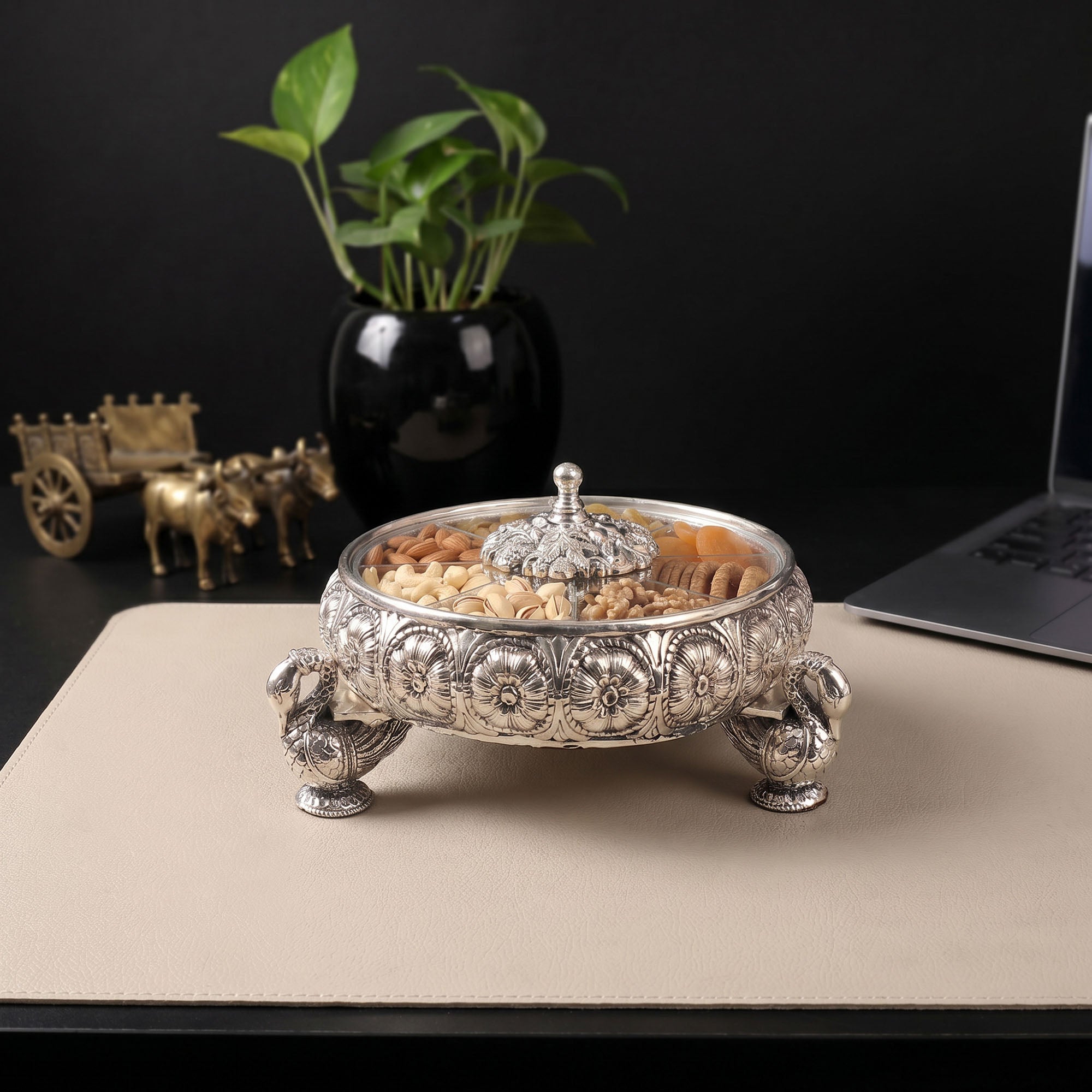 999 Silver Plated Swan Dry Fruit Box