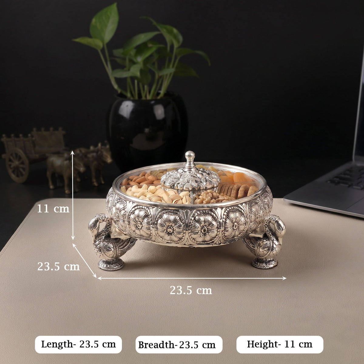 999 Silver Plated Swan Dry Fruit Box