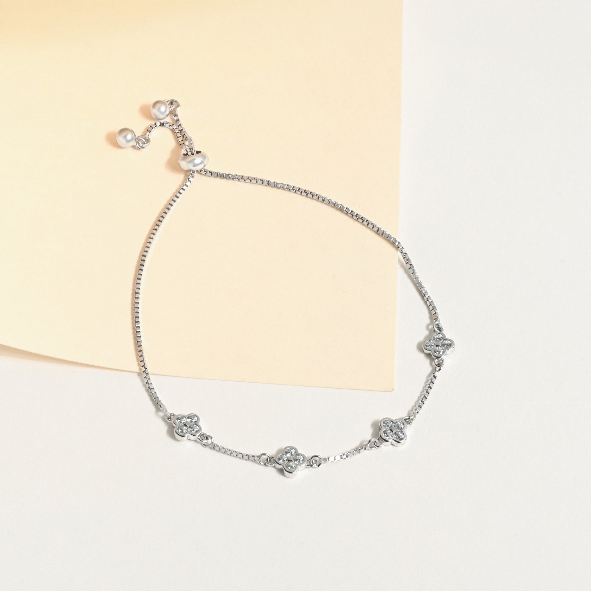 Clover Ornate Silver Chain Bracelet