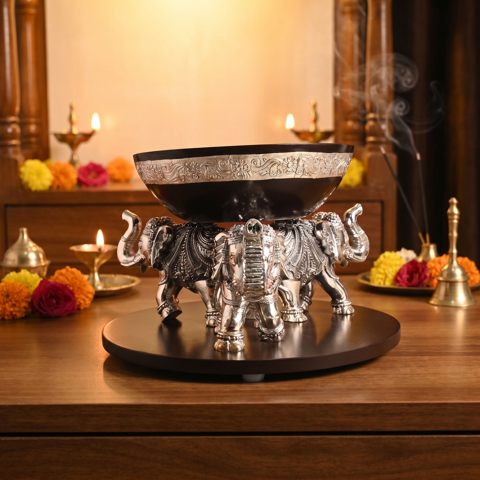 999 Silver Elephant Bowl Centerpiece