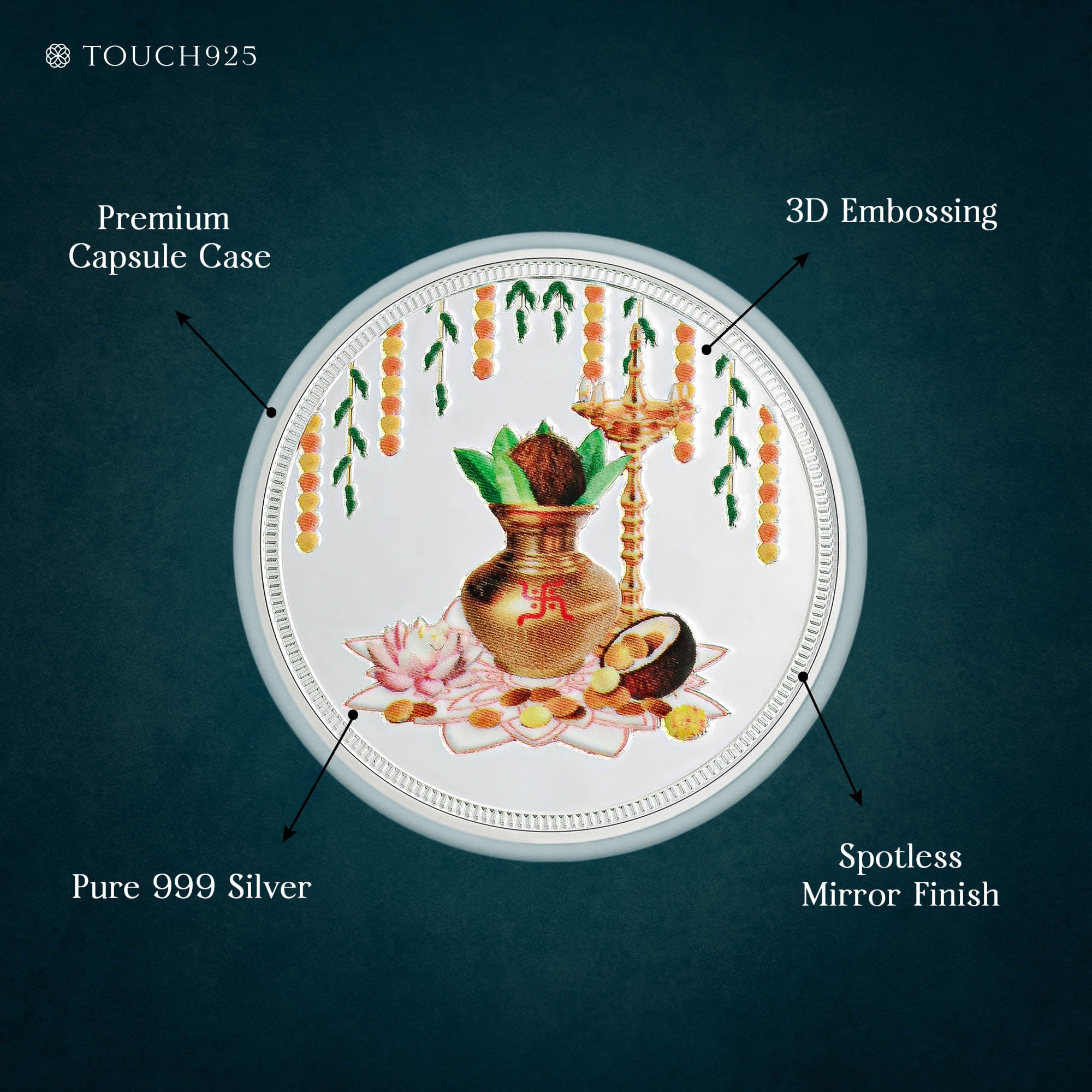 10g Kalash & Diya Pure 999 Silver Coin