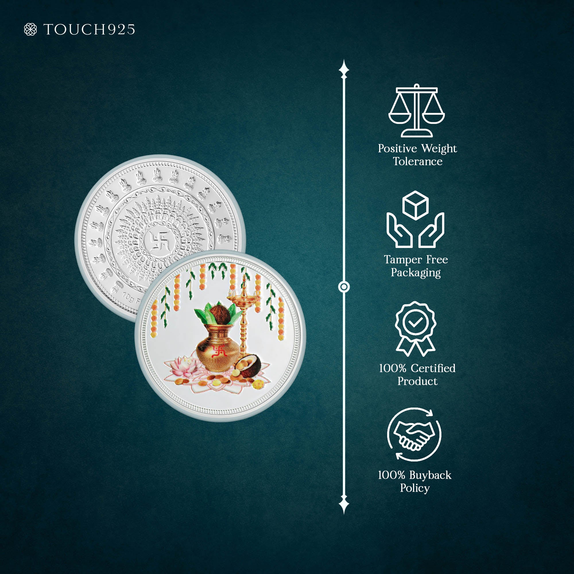 10g Kalash & Diya Pure 999 Silver Coin