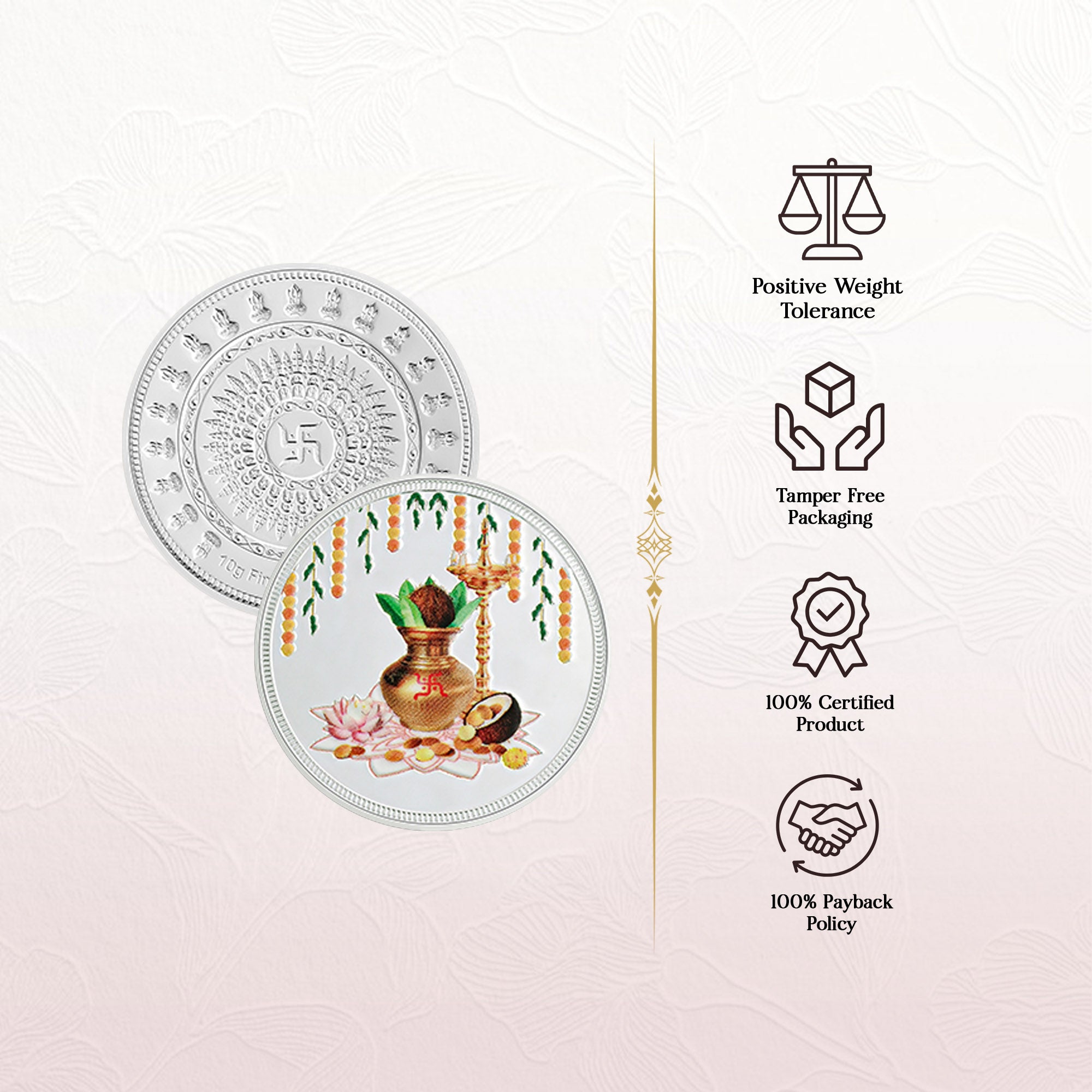 Pure 999 Silver 10g Kalash & Diya Coin